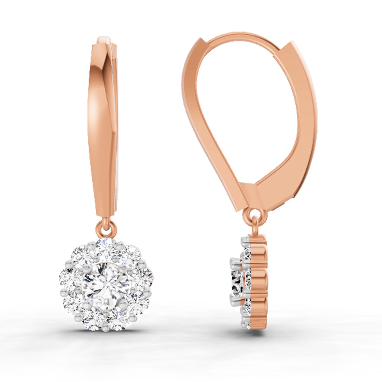 0.90 Carat Diamond Halo Drop Earrings 14K - Rose Gold
