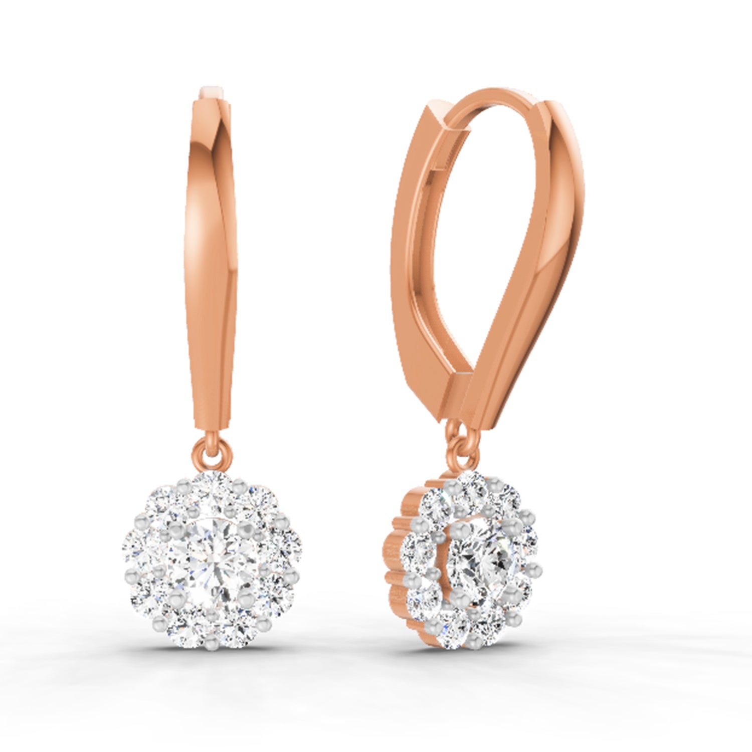 0.90 Carat Diamond Halo Drop Earrings 14K - Rose Gold
