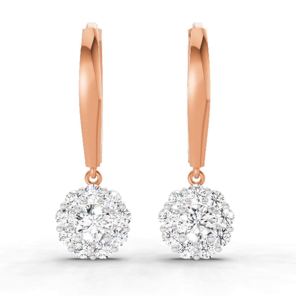 0.90 Carat Diamond Halo Drop Earrings 14K - Rose Gold