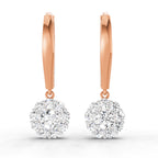 0.90 Carat Diamond Halo Drop Earrings 14K - Rose Gold