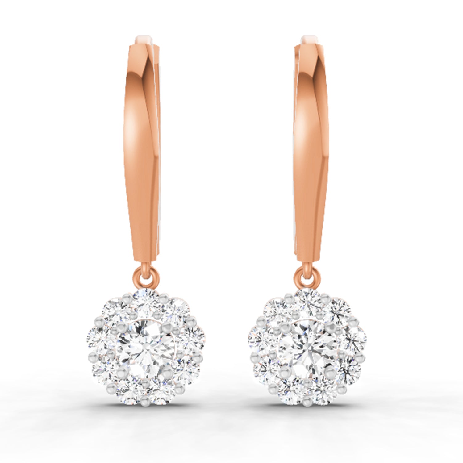 0.90 Carat Diamond Halo Drop Earrings 14K - Rose Gold
