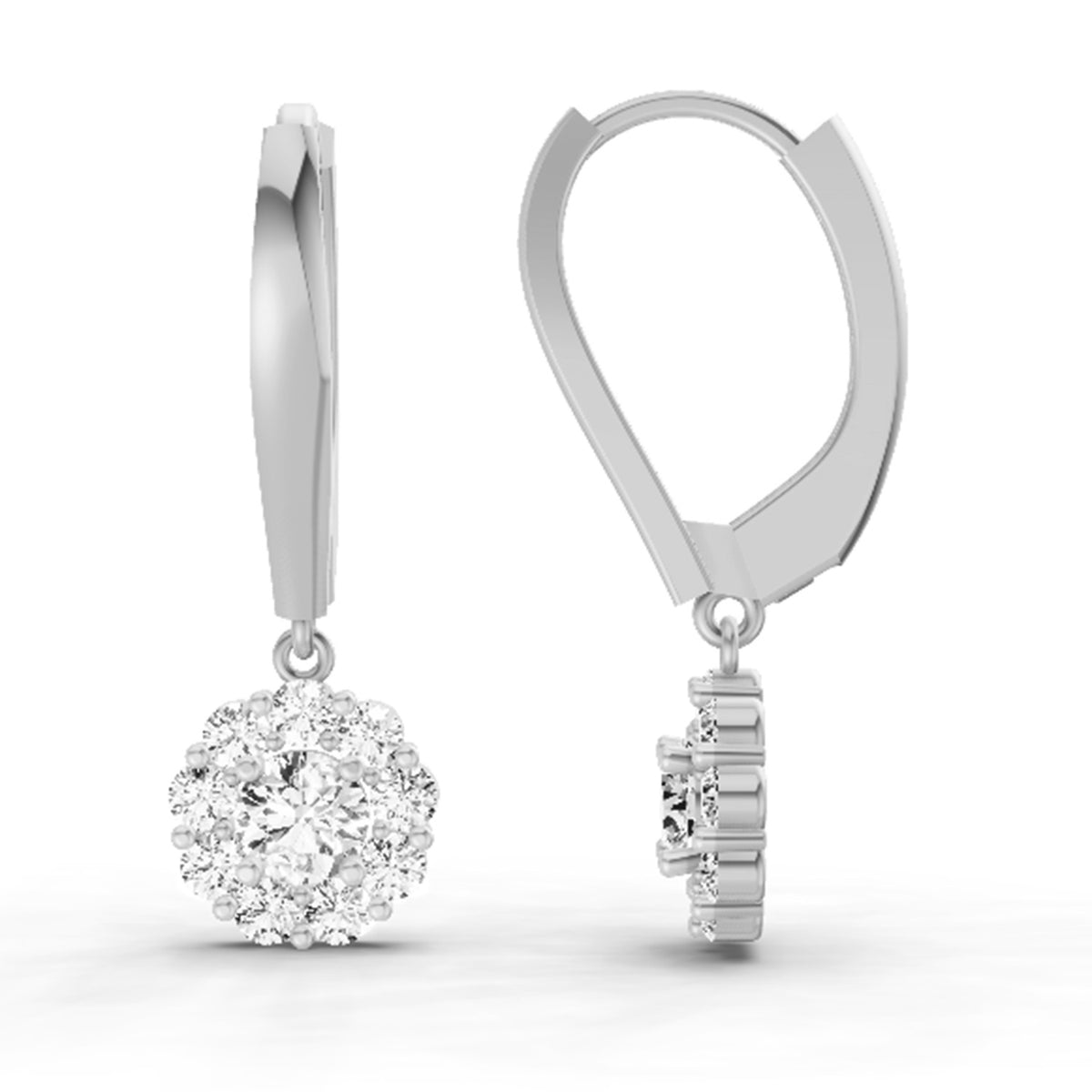 Dazzling Halo Diamond Drop Earrings