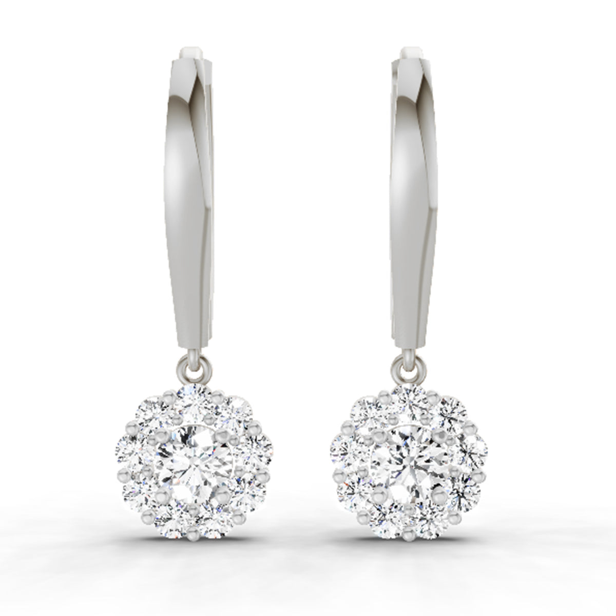 Dazzling Halo Diamond Drop Earrings