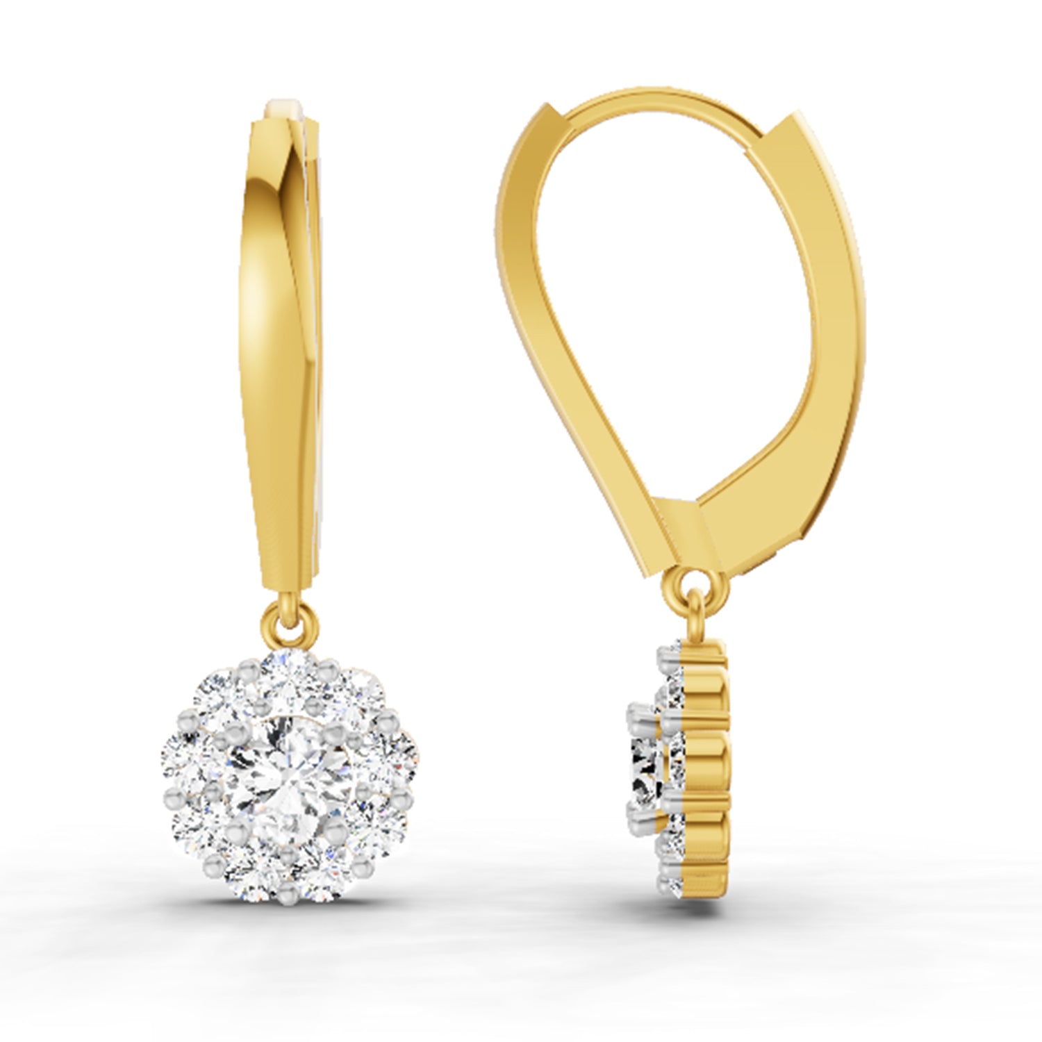 0.90 Carat Diamond Halo Drop Earrings 14K