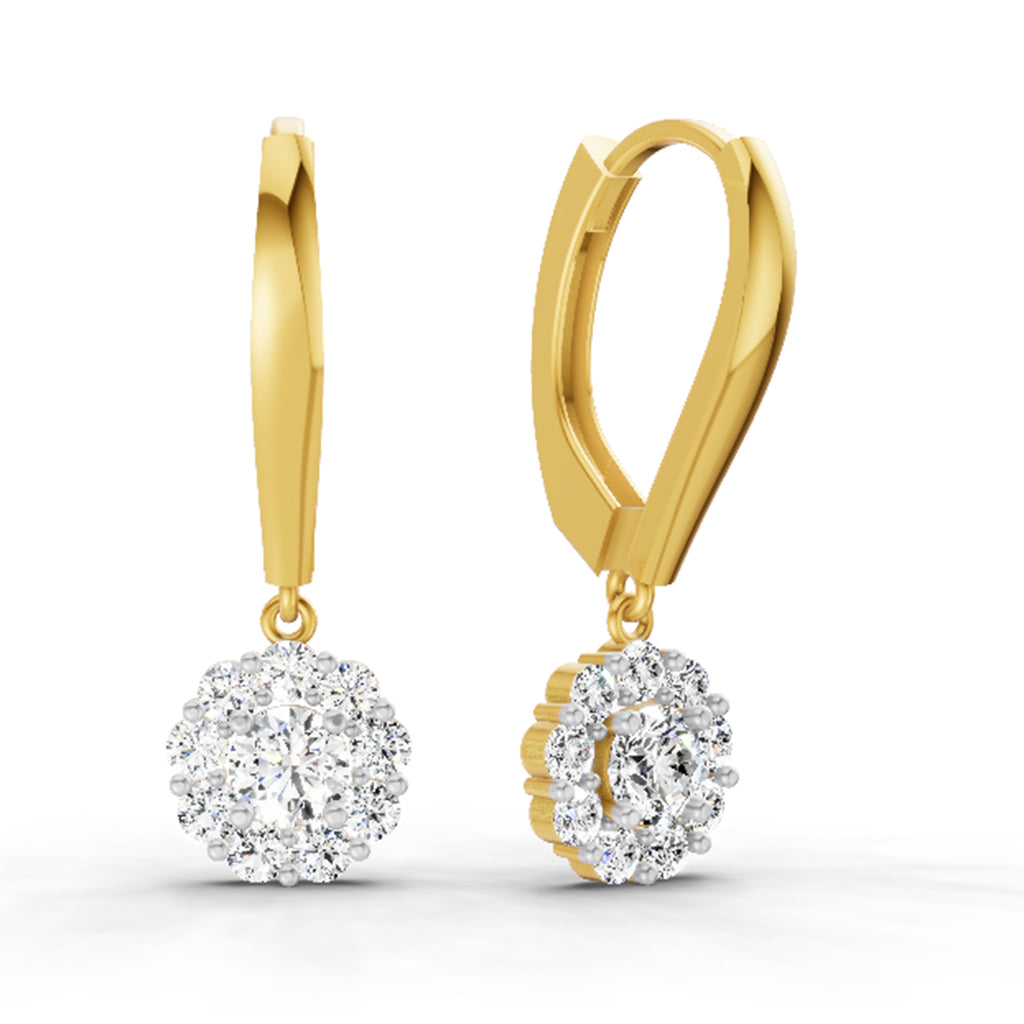 0.90 Carat Diamond Halo Drop Earrings 14K