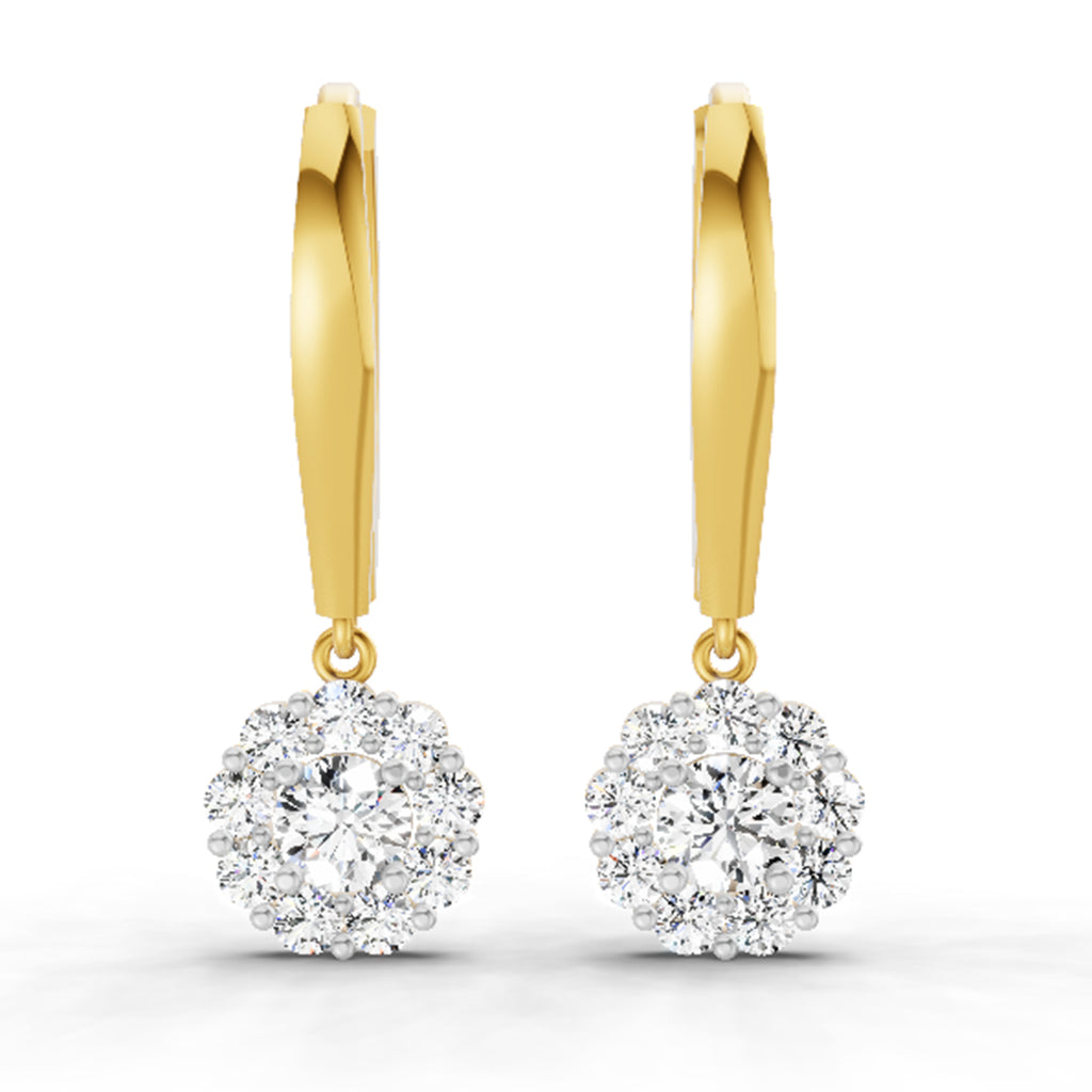 0.90 Carat Diamond Halo Drop Earrings 14K