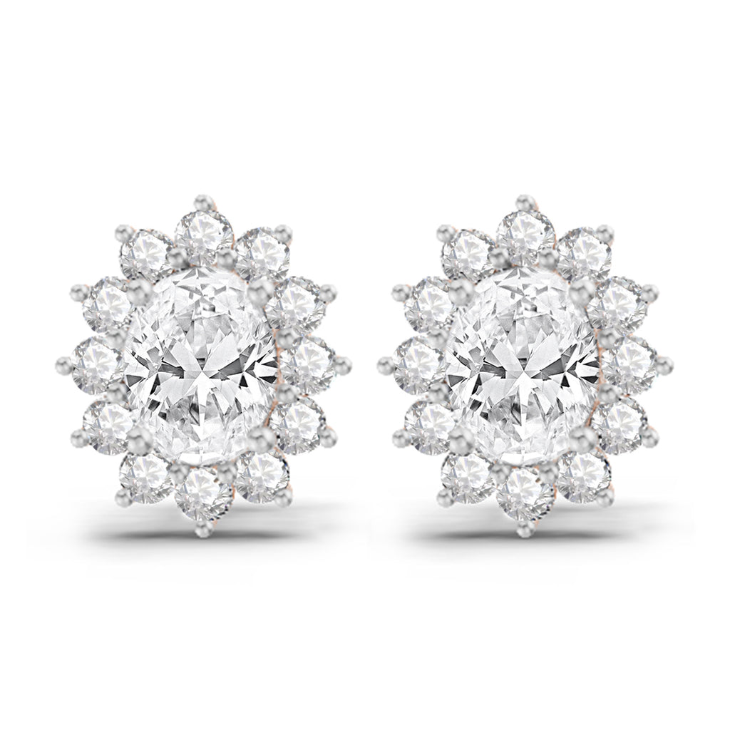 1.25 Carat Oval Shape Halo Diamond Stud Earrings 14K - Rose Gold