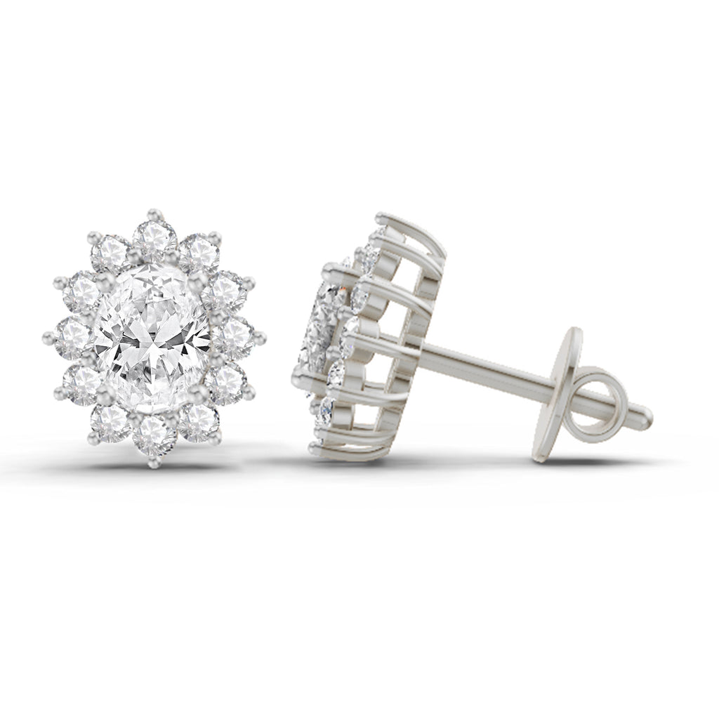 1.25 Carat Oval Shape Halo Diamond Stud Earrings 14K - White Gold