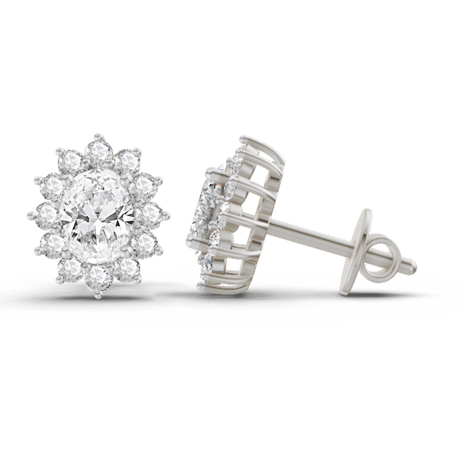 1.25 Carat Oval Shape Halo Diamond Stud Earrings 14K - White Gold