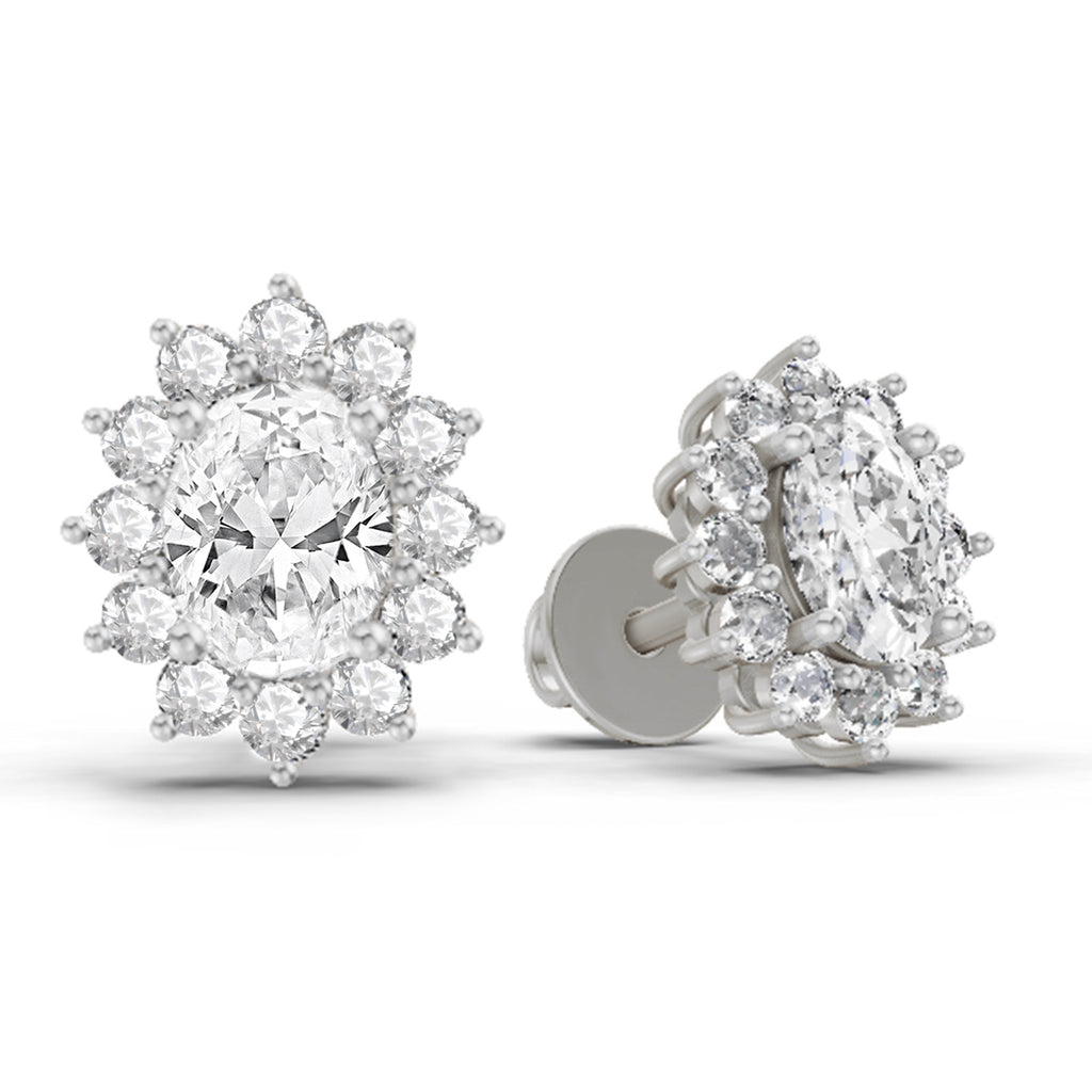 1.25 Carat Oval Shape Halo Diamond Stud Earrings 14K - White Gold