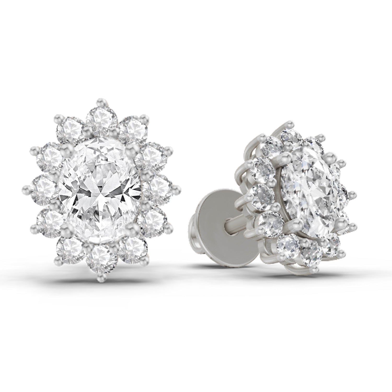 1.25 Carat Oval Shape Halo Diamond Stud Earrings 14K - White Gold
