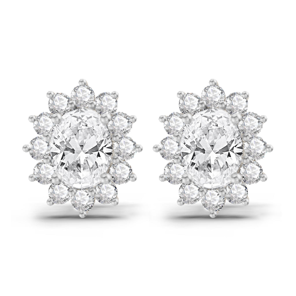 1.25 Carat Oval Shape Halo Diamond Stud Earrings 14K - White Gold
