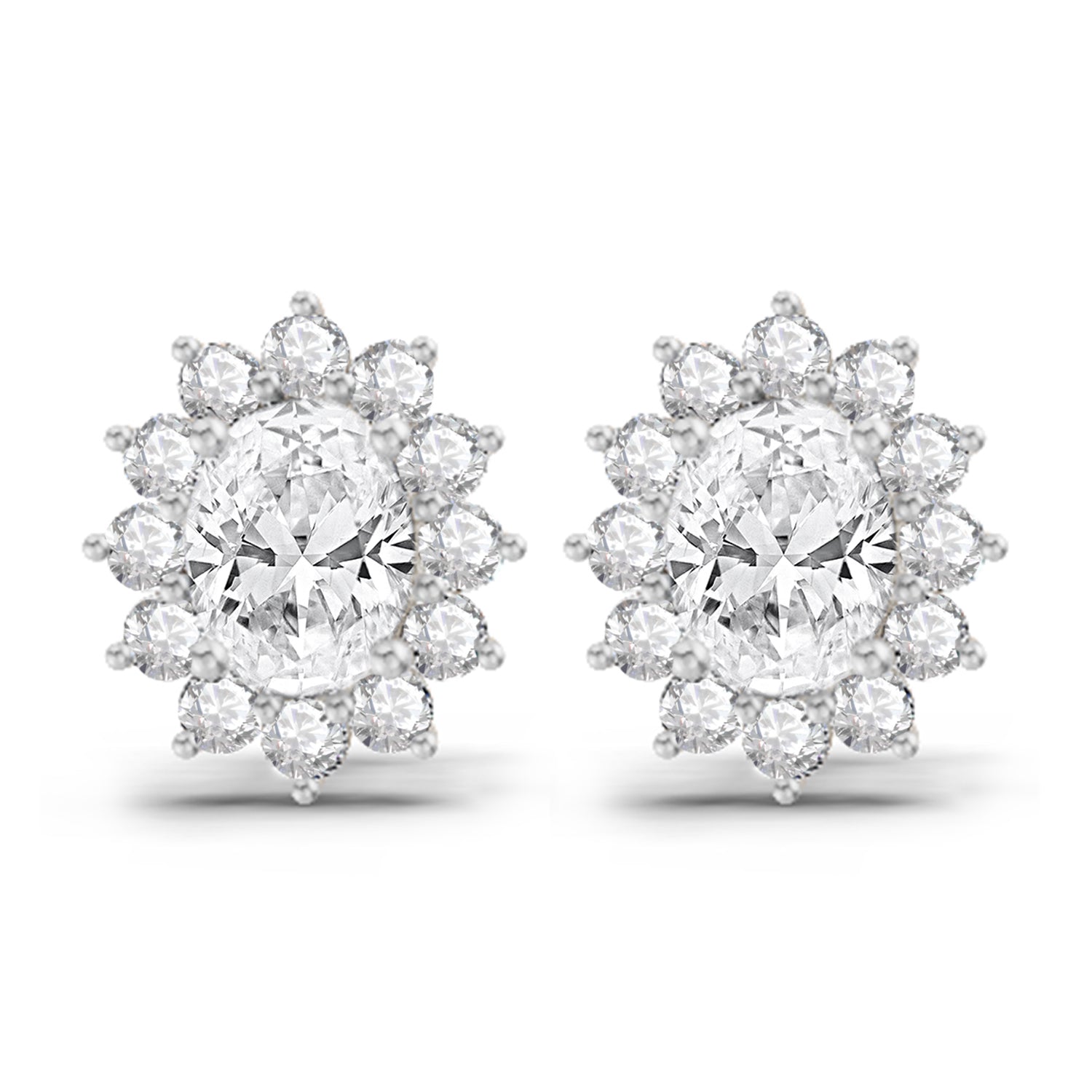 1.25 Carat Oval Shape Halo Diamond Stud Earrings 14K - White Gold