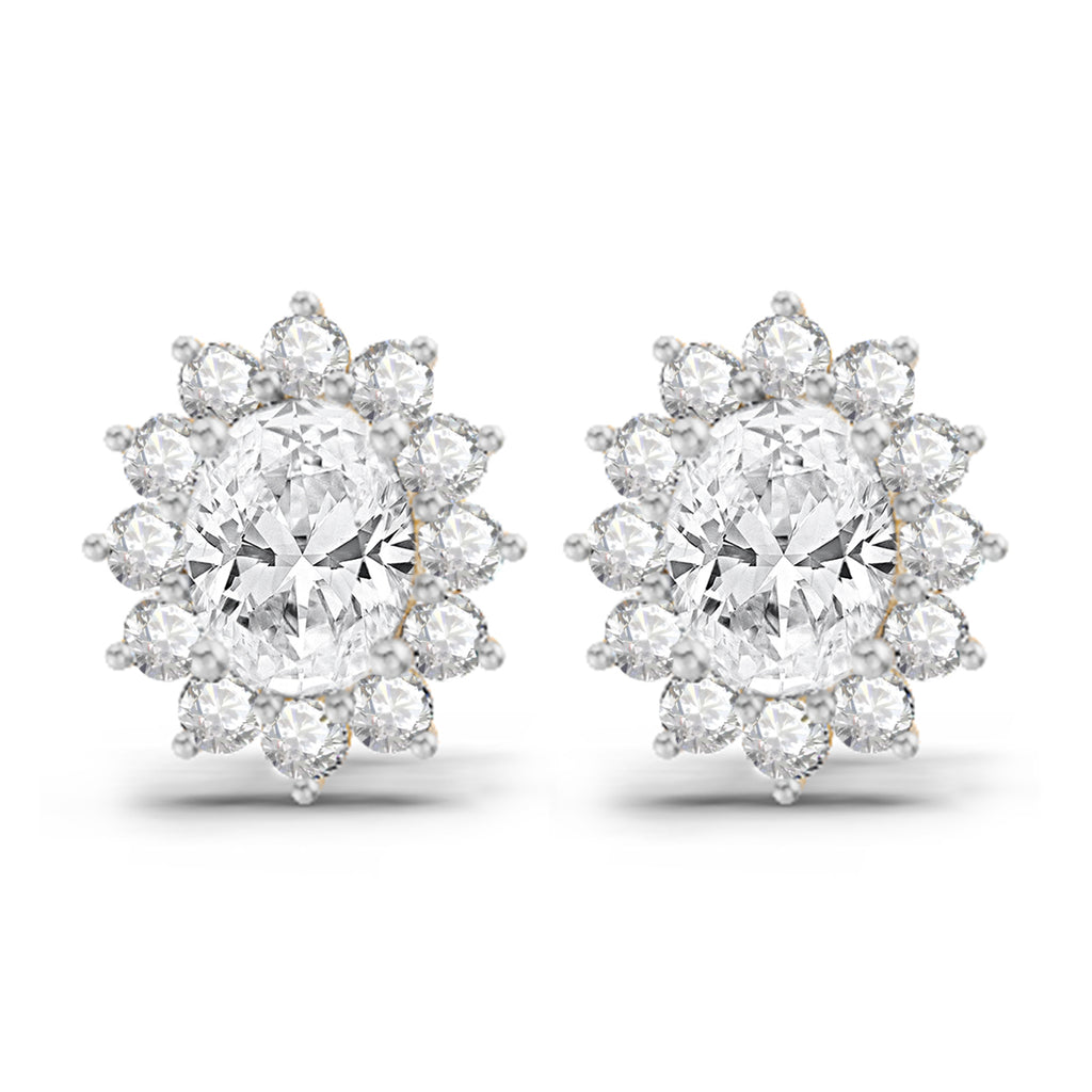 1.25 Carat Oval Shape Halo Diamond Stud Earrings 14K