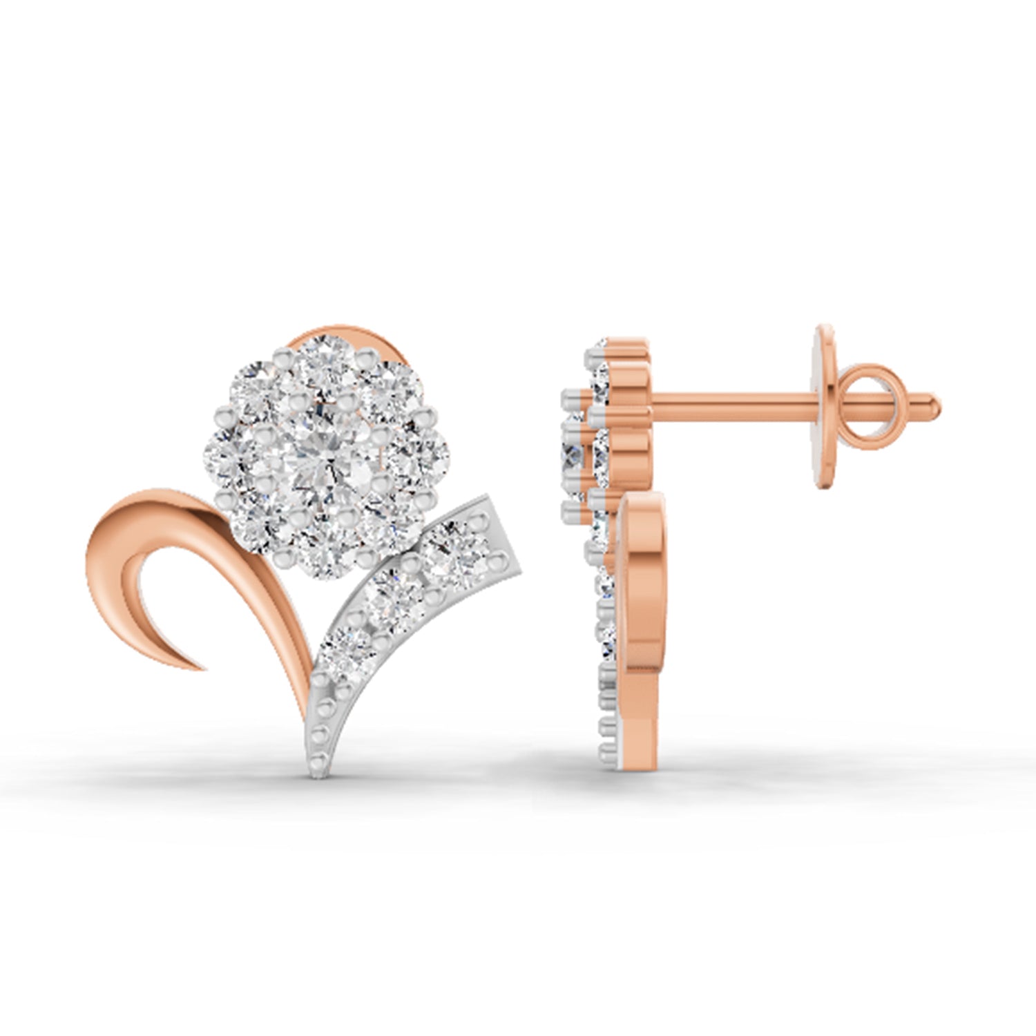1.33 Carat Diamond Cluster Stud Earrings 14K - Rose Gold