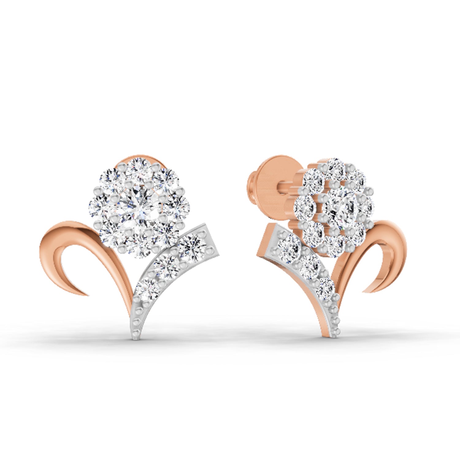 1.33 Carat Diamond Cluster Stud Earrings 14K - Rose Gold