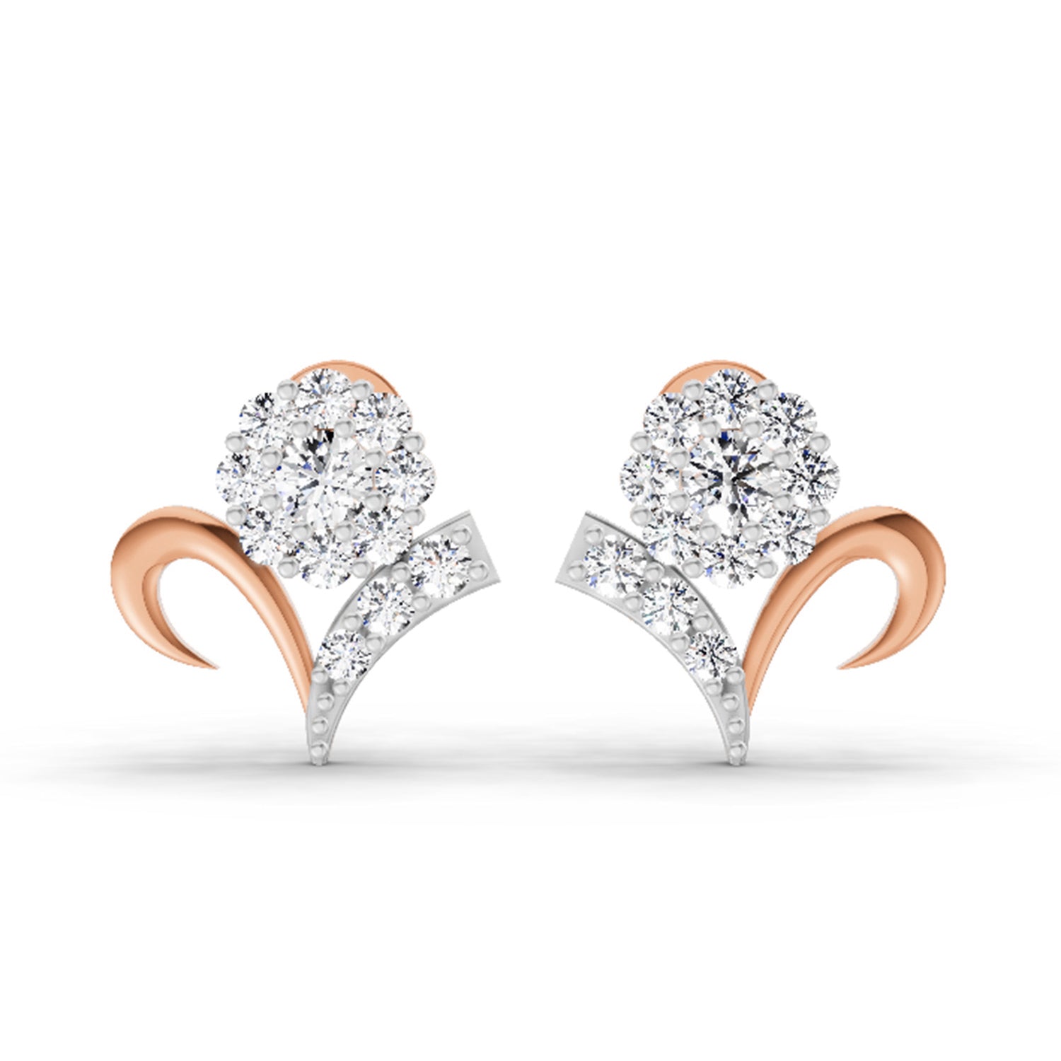 1.33 Carat Diamond Cluster Stud Earrings 14K - Rose Gold