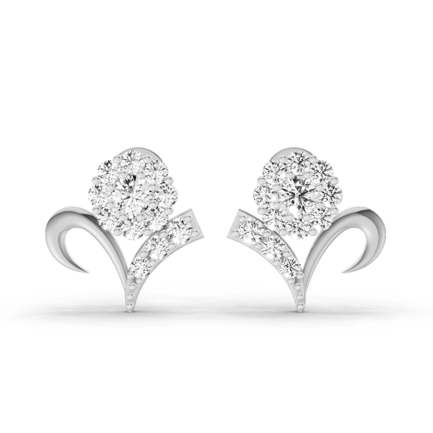 1.33 Carat Diamond Cluster Stud Earrings 14K - White Gold