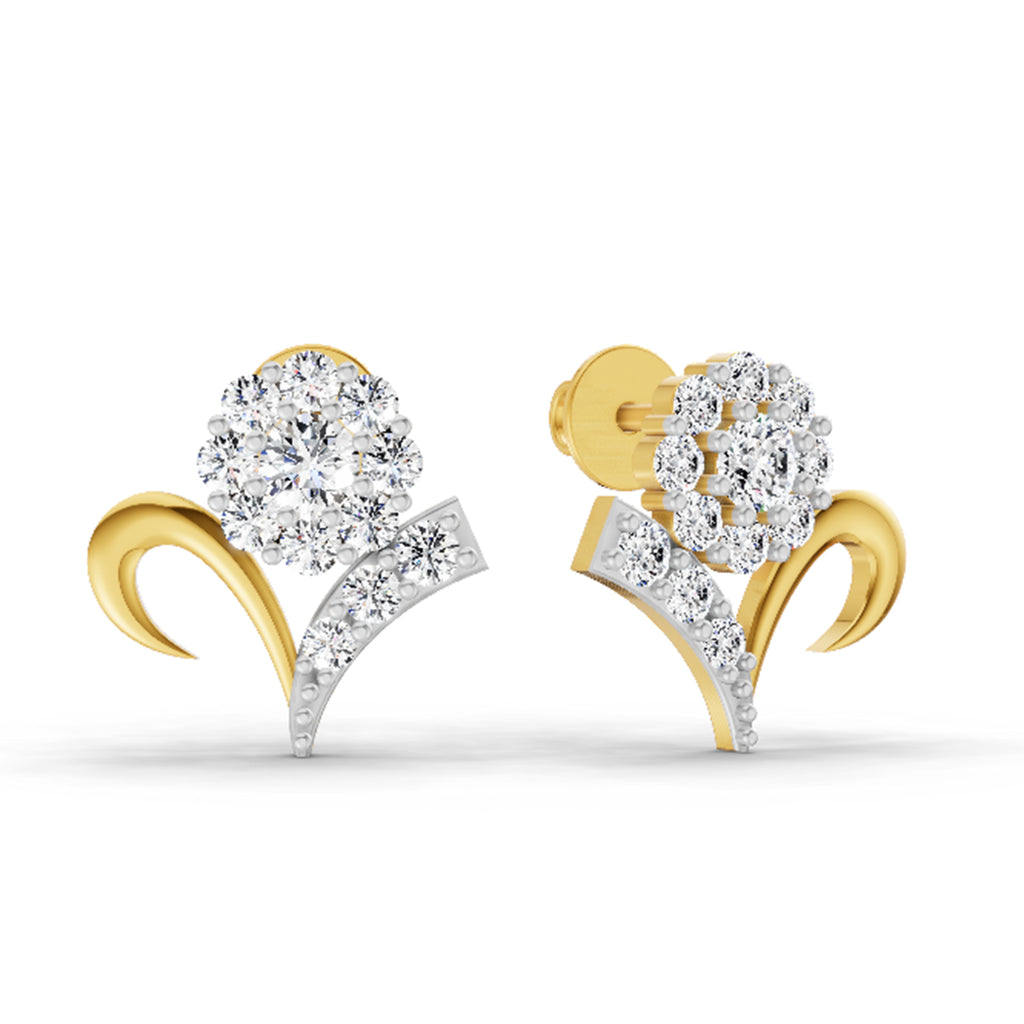 1.33 Carat Diamond Cluster Stud Earrings 14K