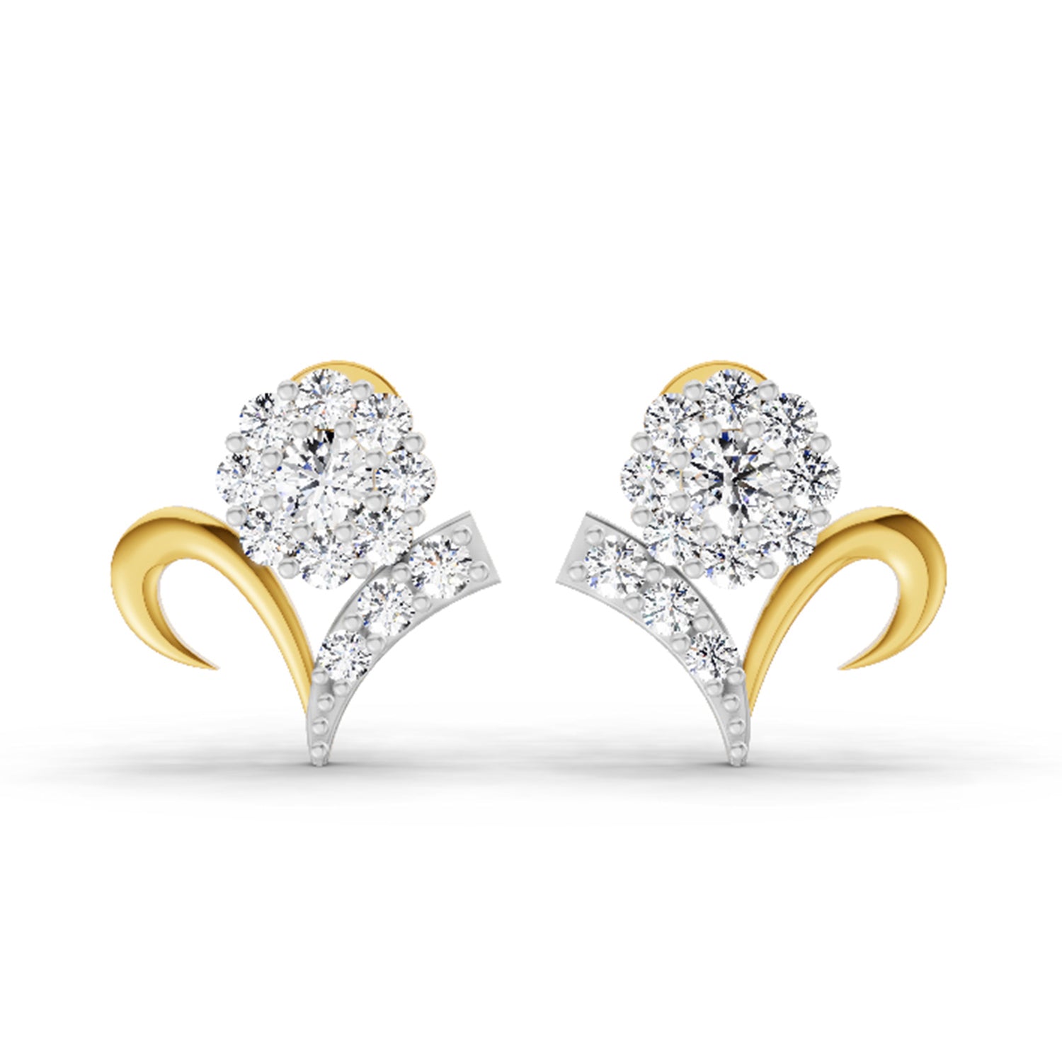 1.33 Carat Diamond Cluster Stud Earrings 14K
