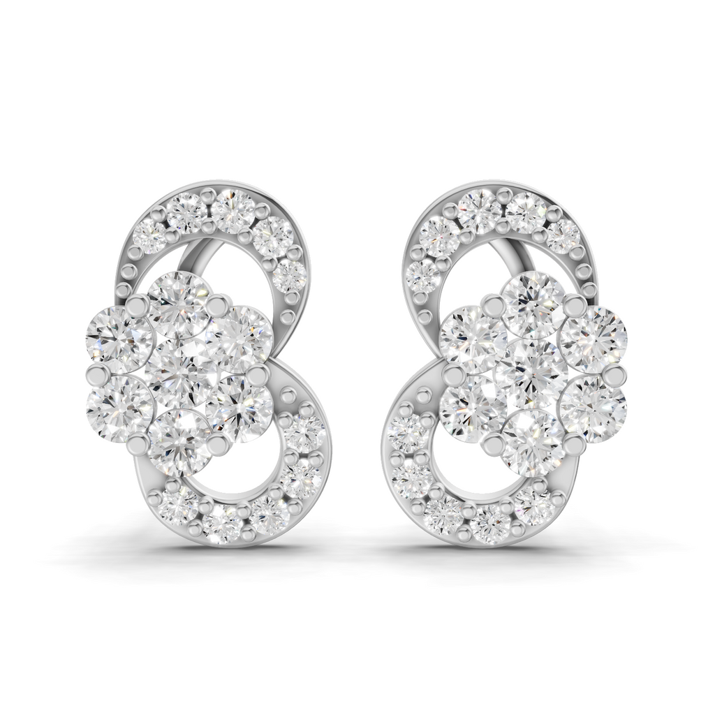 0.52 Carat Infinity Cluster Studs Earrings 14K - White Gold