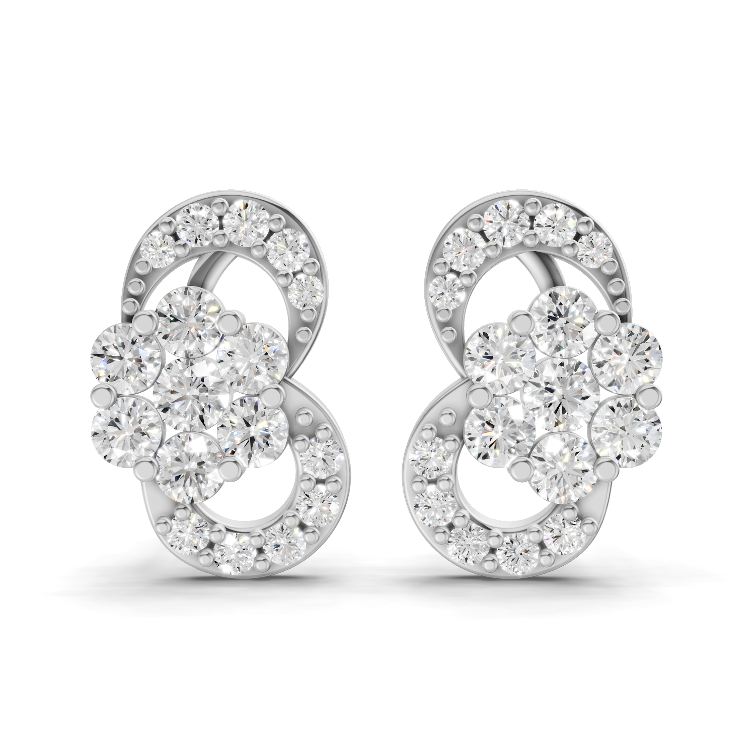 0.52 Carat Infinity Cluster Studs Earrings 14K - White Gold