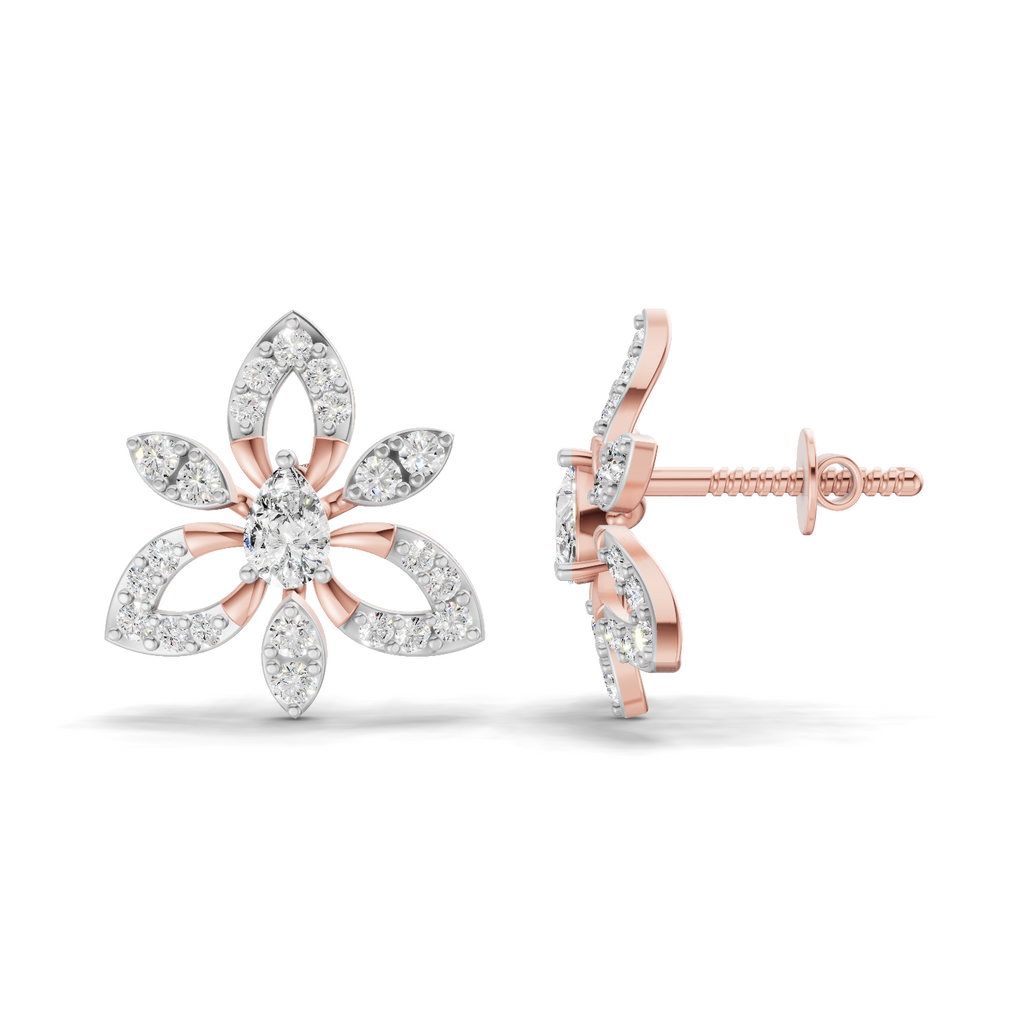 0.90 Carat Floral Earrings 14K - Rose Gold