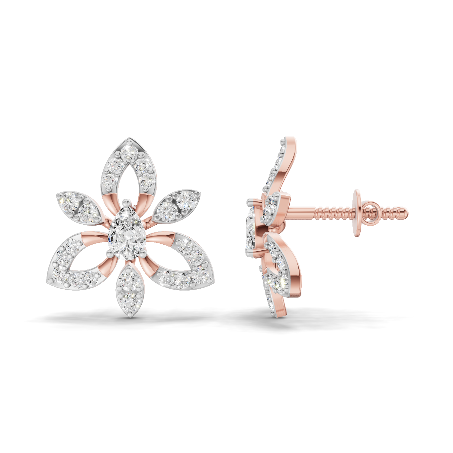 0.90 Carat Floral Earrings 14K - Rose Gold