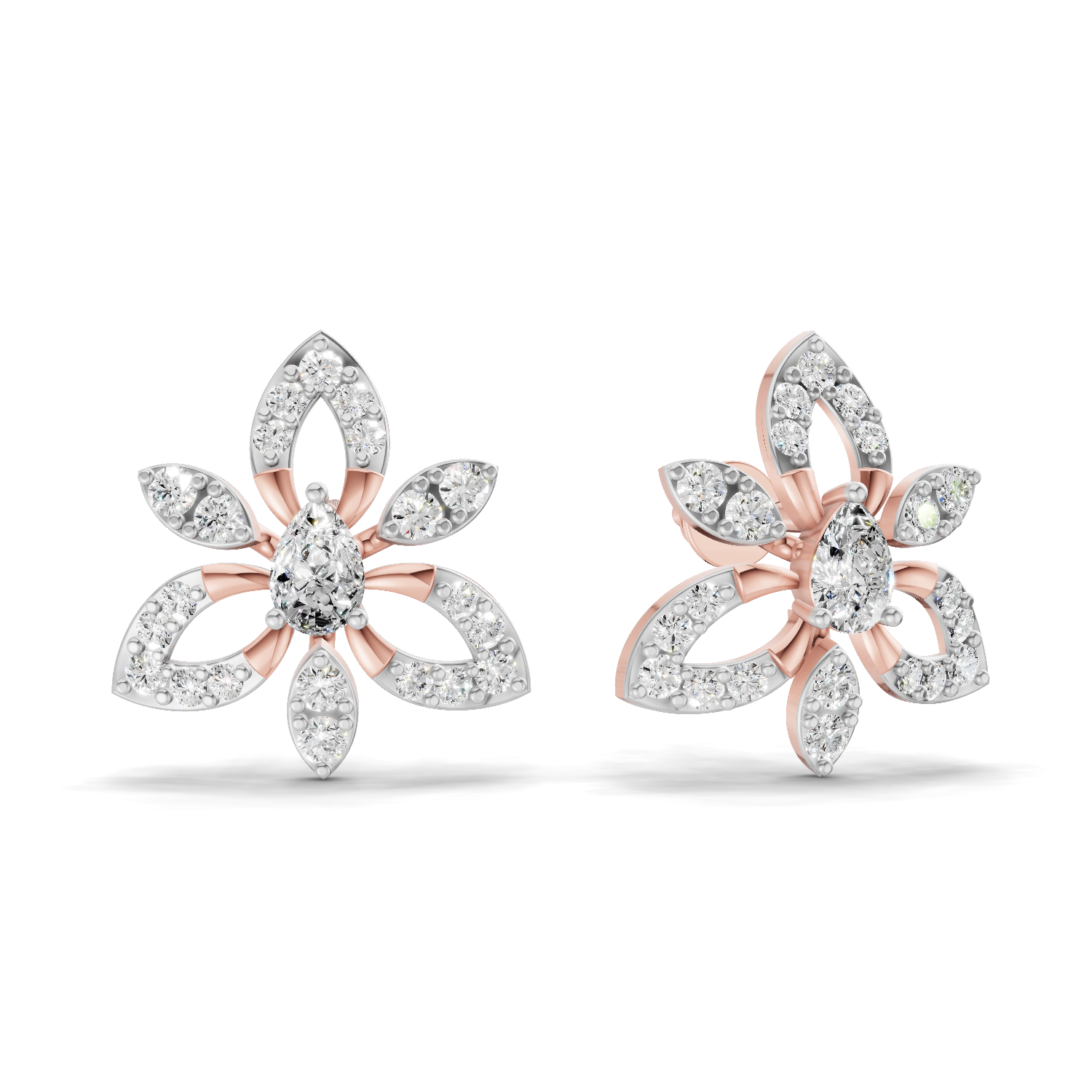 0.90 Carat Floral Earrings 14K - Rose Gold