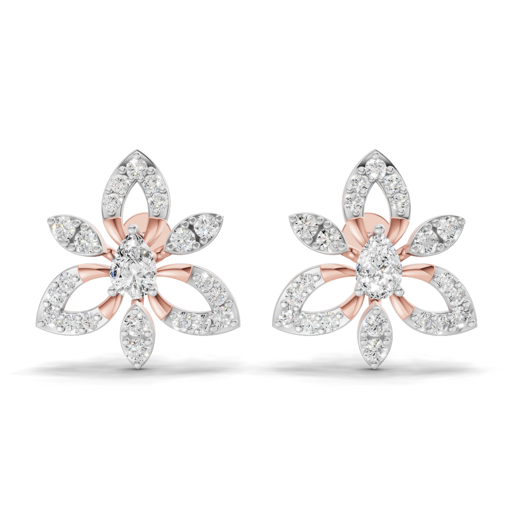 0.90 Carat Floral Earrings 14K - Rose Gold