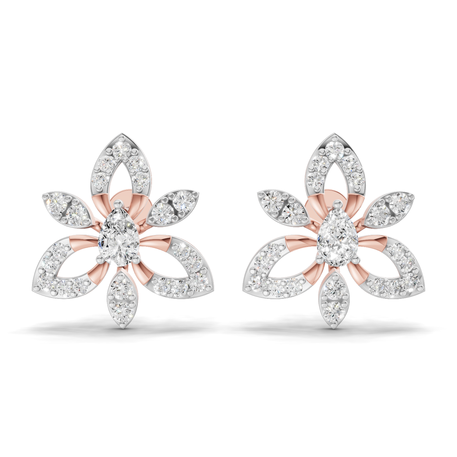 0.90 Carat Floral Earrings 14K - Rose Gold