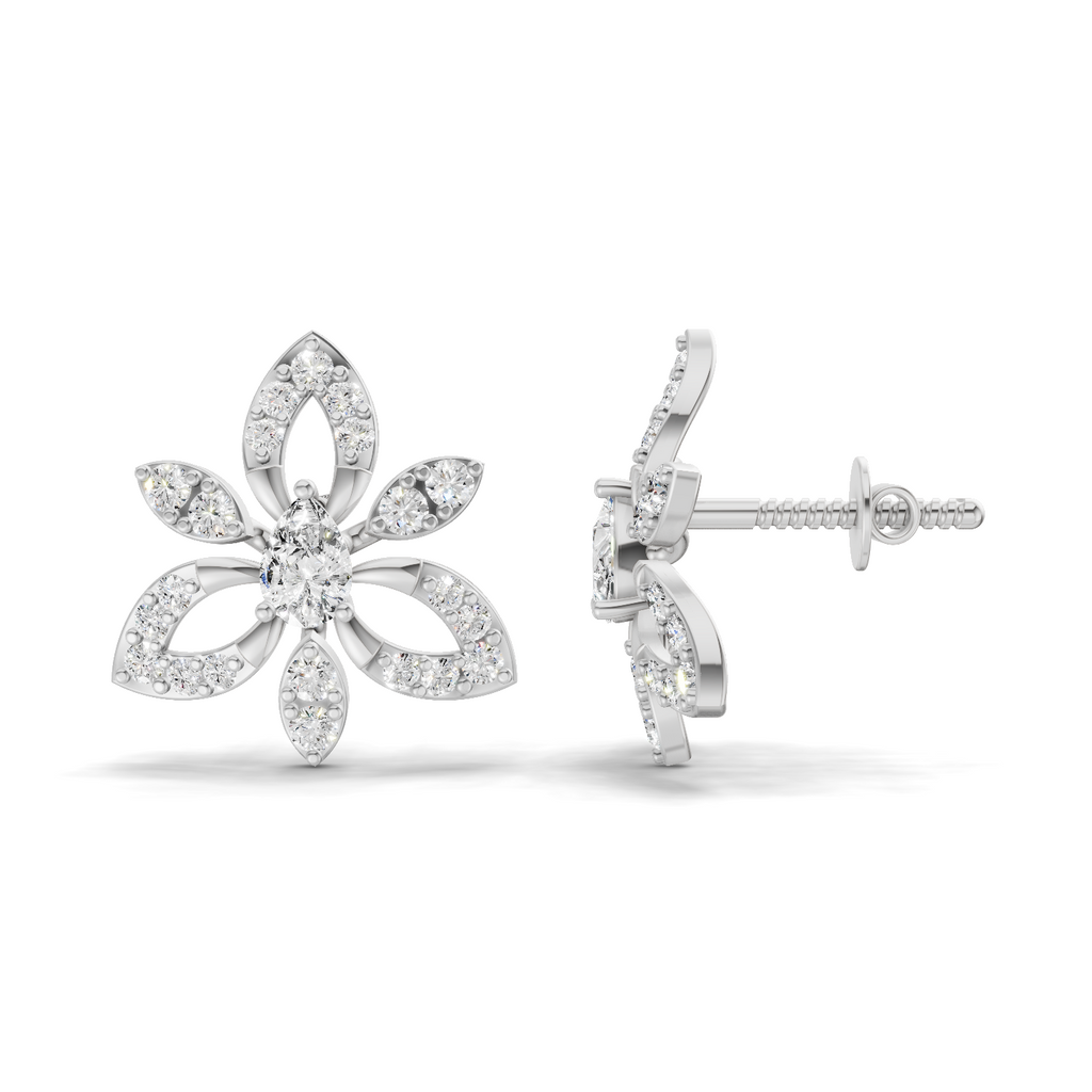 0.90 Carat Floral Earrings 14K - White Gold