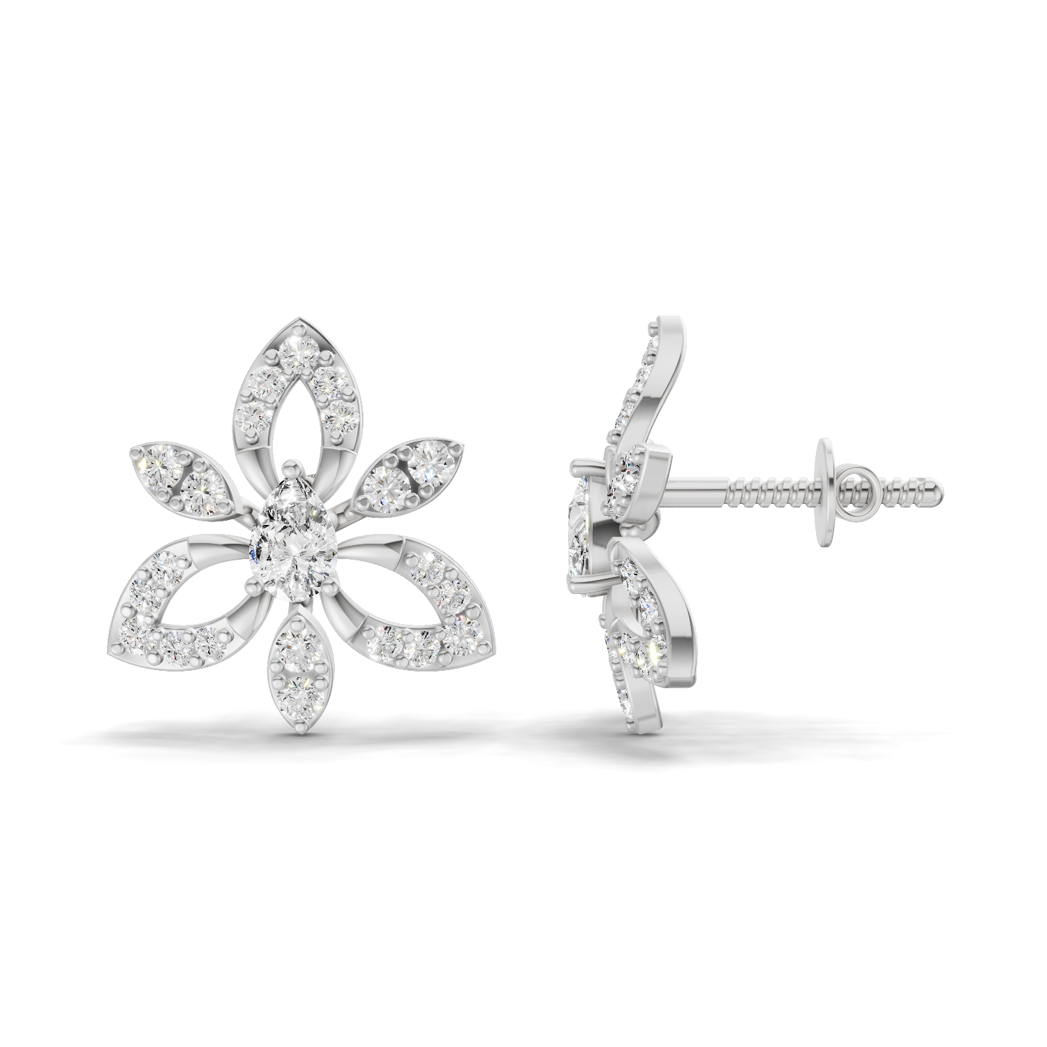 0.90 Carat Floral Earrings 14K - White Gold