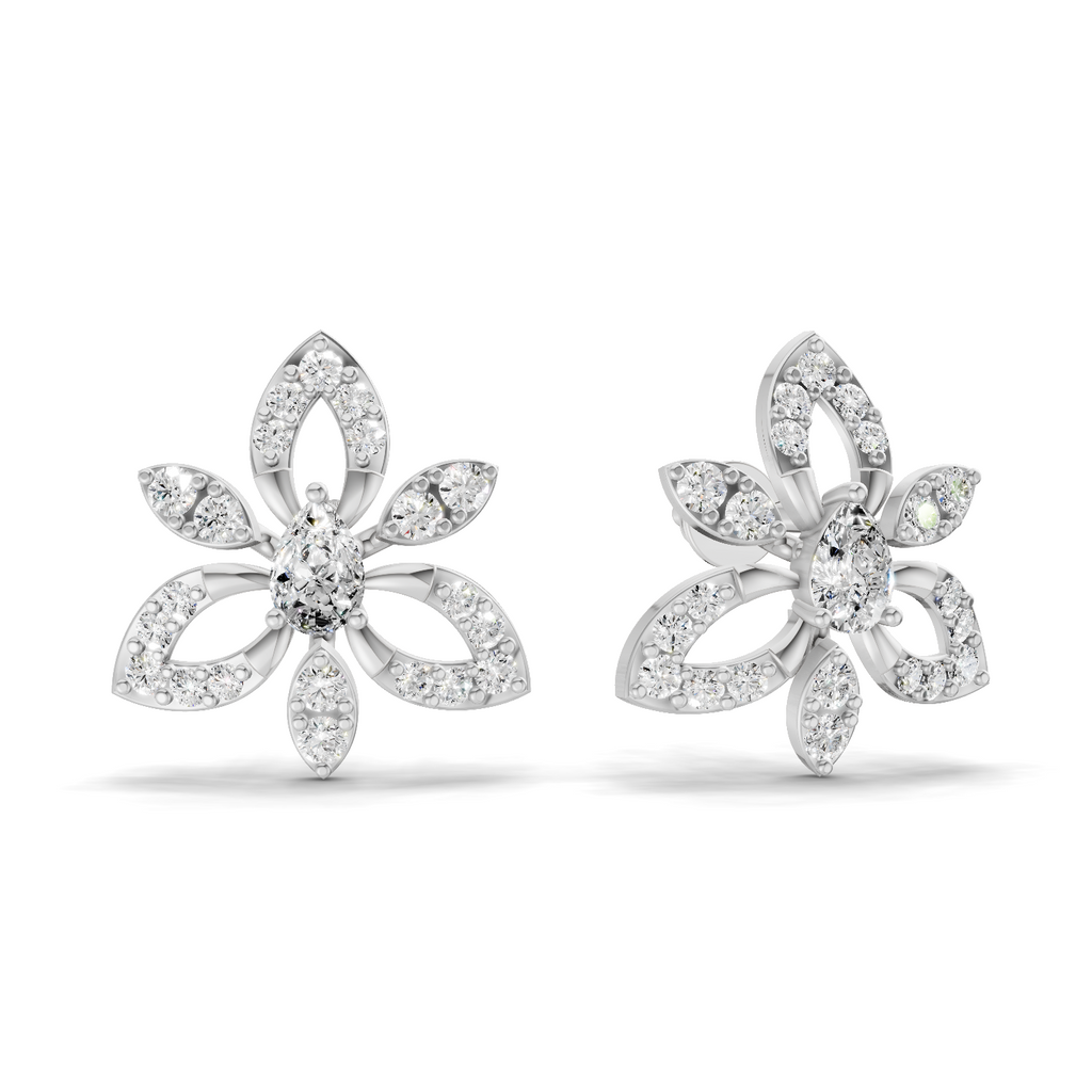 0.90 Carat Floral Earrings 14K - White Gold