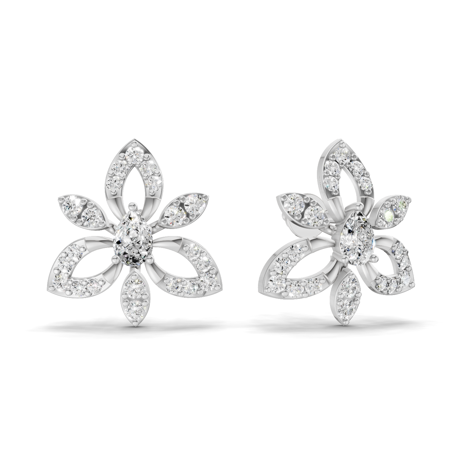 0.90 Carat Floral Earrings 14K - White Gold