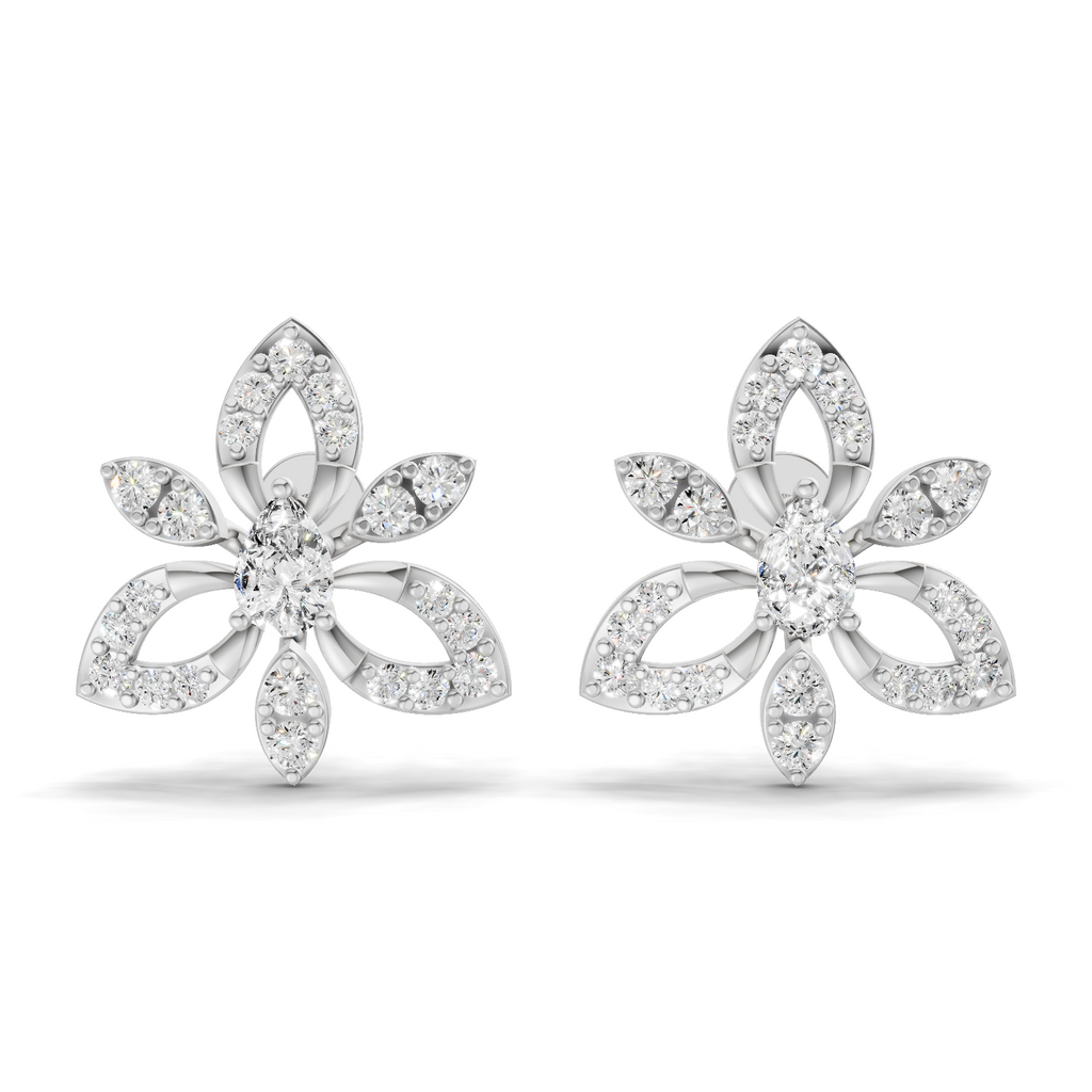0.90 Carat Floral Earrings 14K - White Gold
