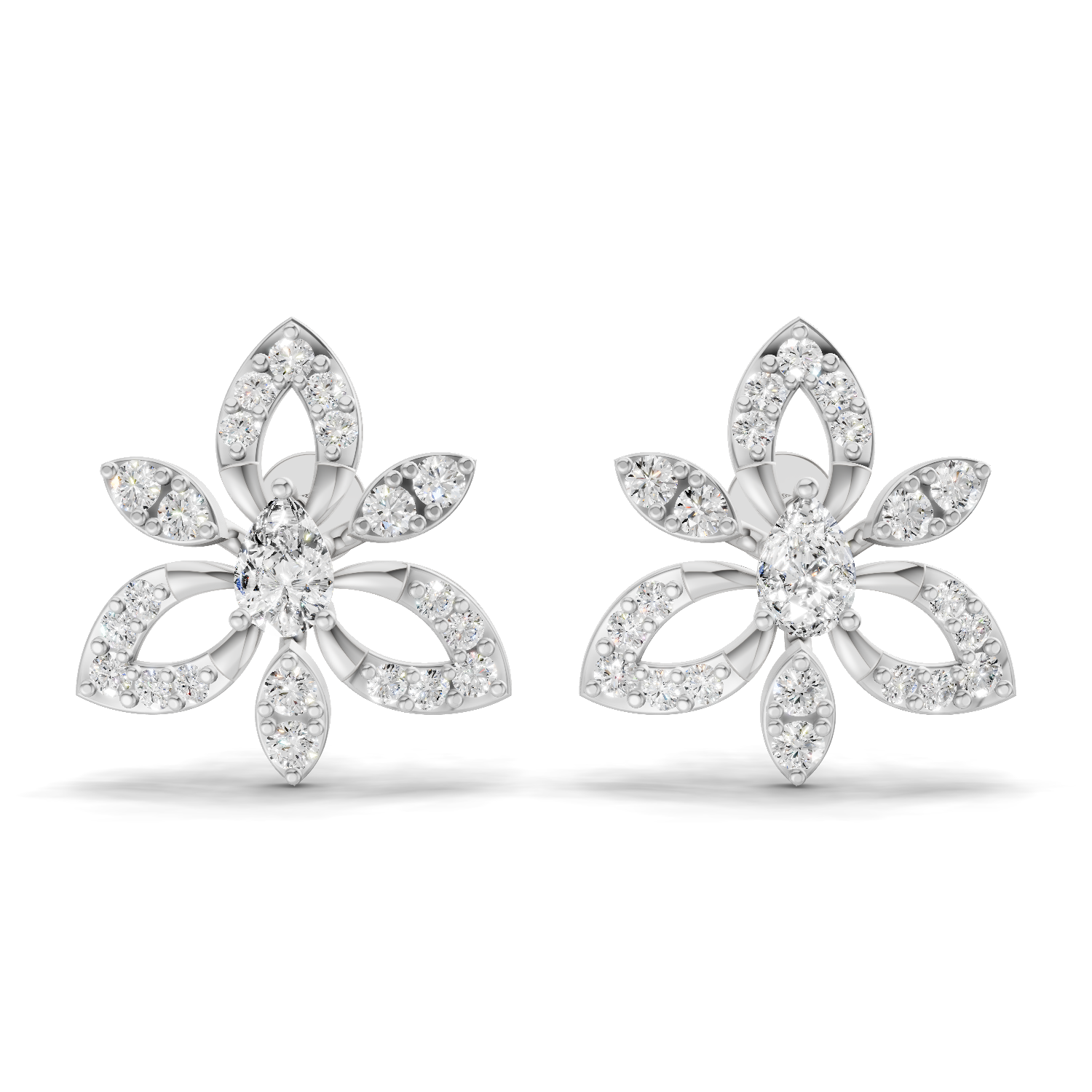 0.90 Carat Floral Earrings 14K - White Gold