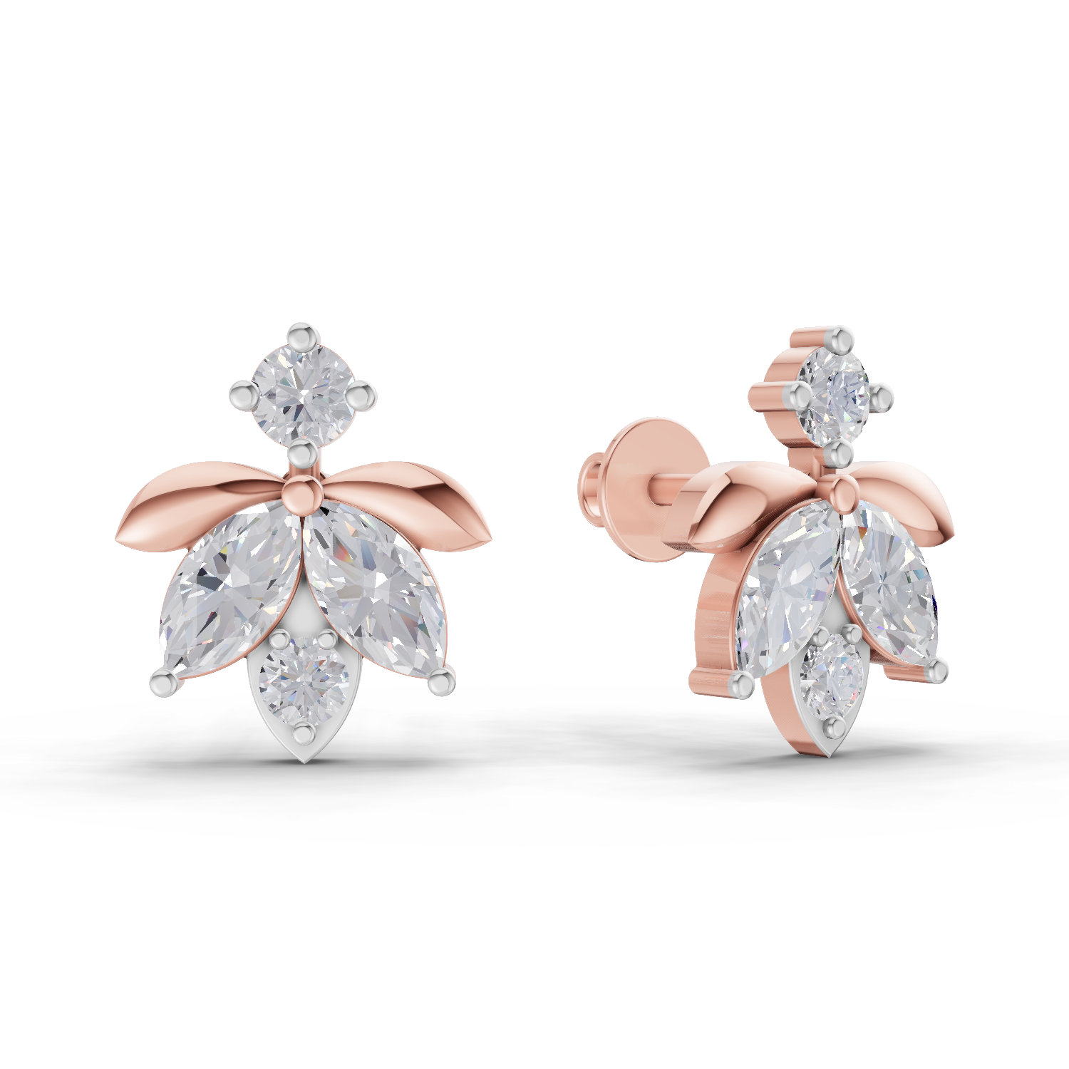1.31 Carat Lotus Diamond Earrings 14K - Rose Gold