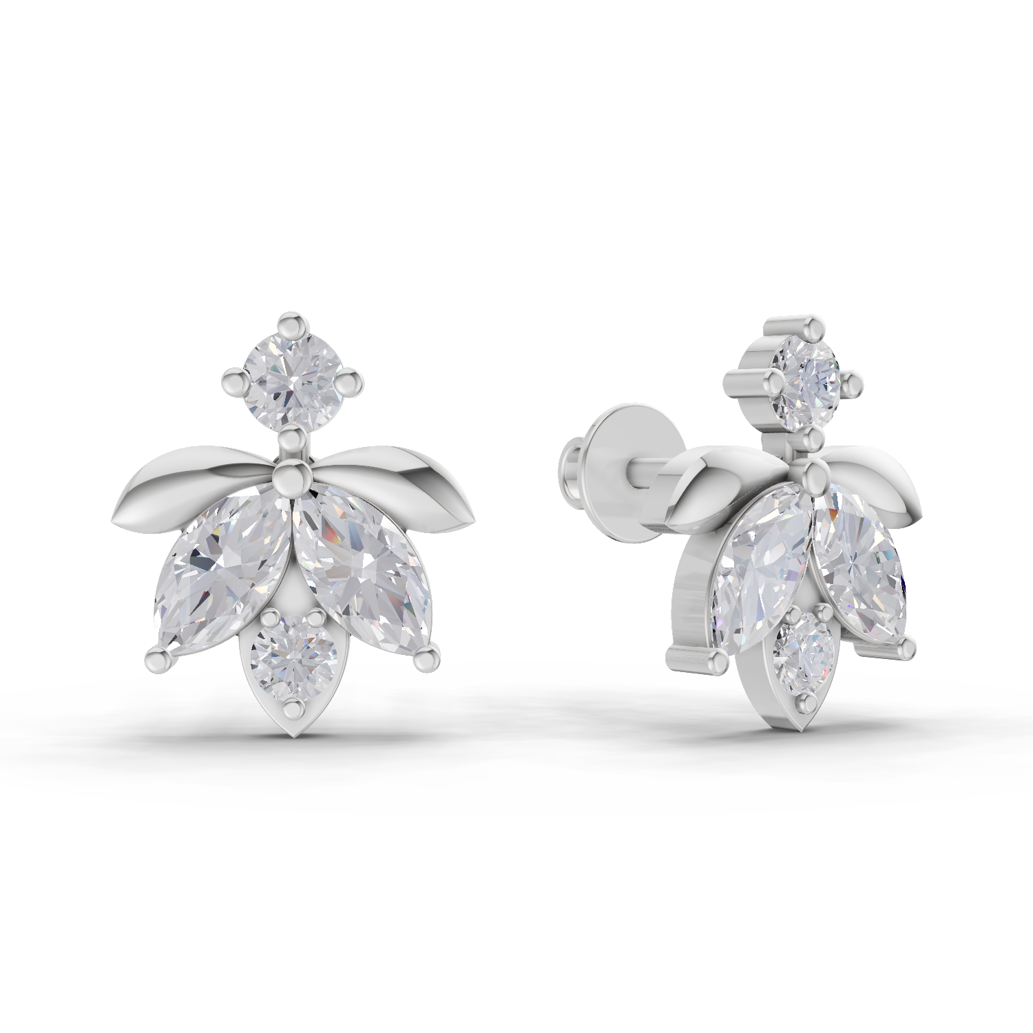 1.31 Carat Lotus Diamond Earrings 14K - White Gold
