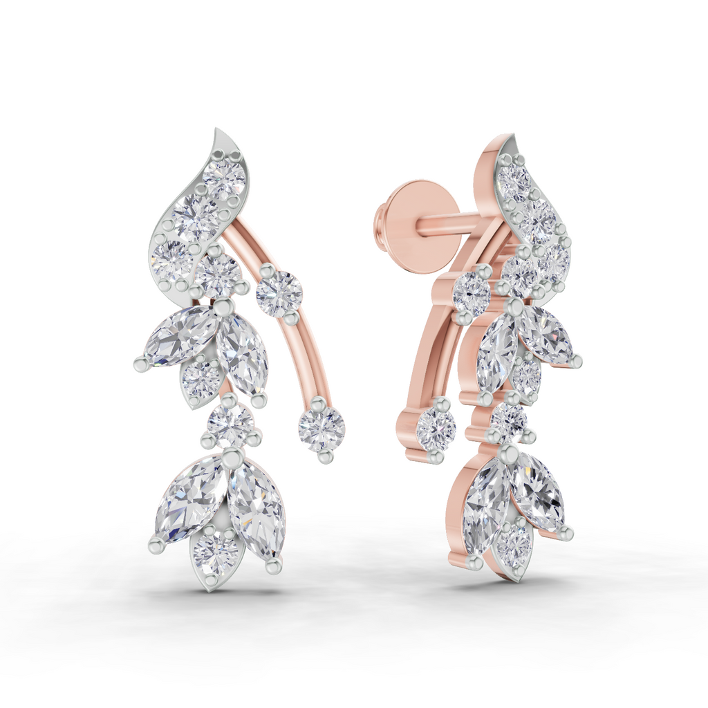 1.19 Carat Luna Leaf Diamond Earrings 14K - Rose Gold