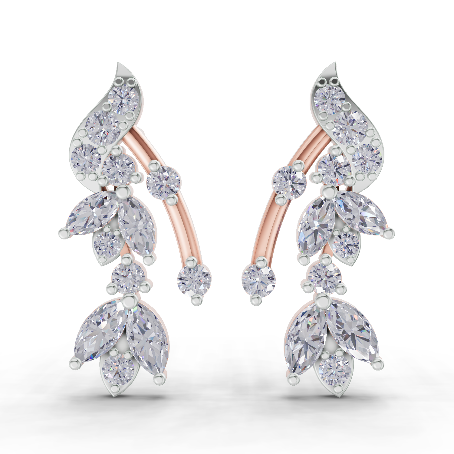 1.19 Carat Luna Leaf Diamond Earrings 14K - Rose Gold