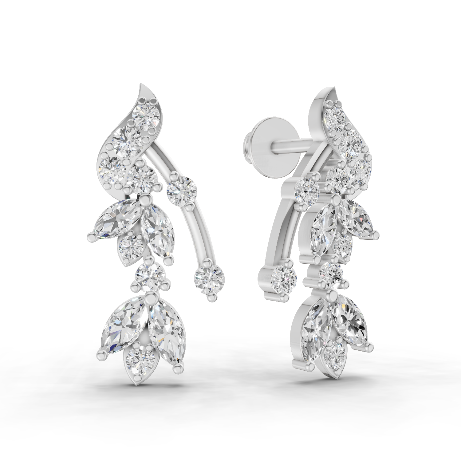 1.19 Carat Luna Leaf Diamond Earrings 14K - White Gold