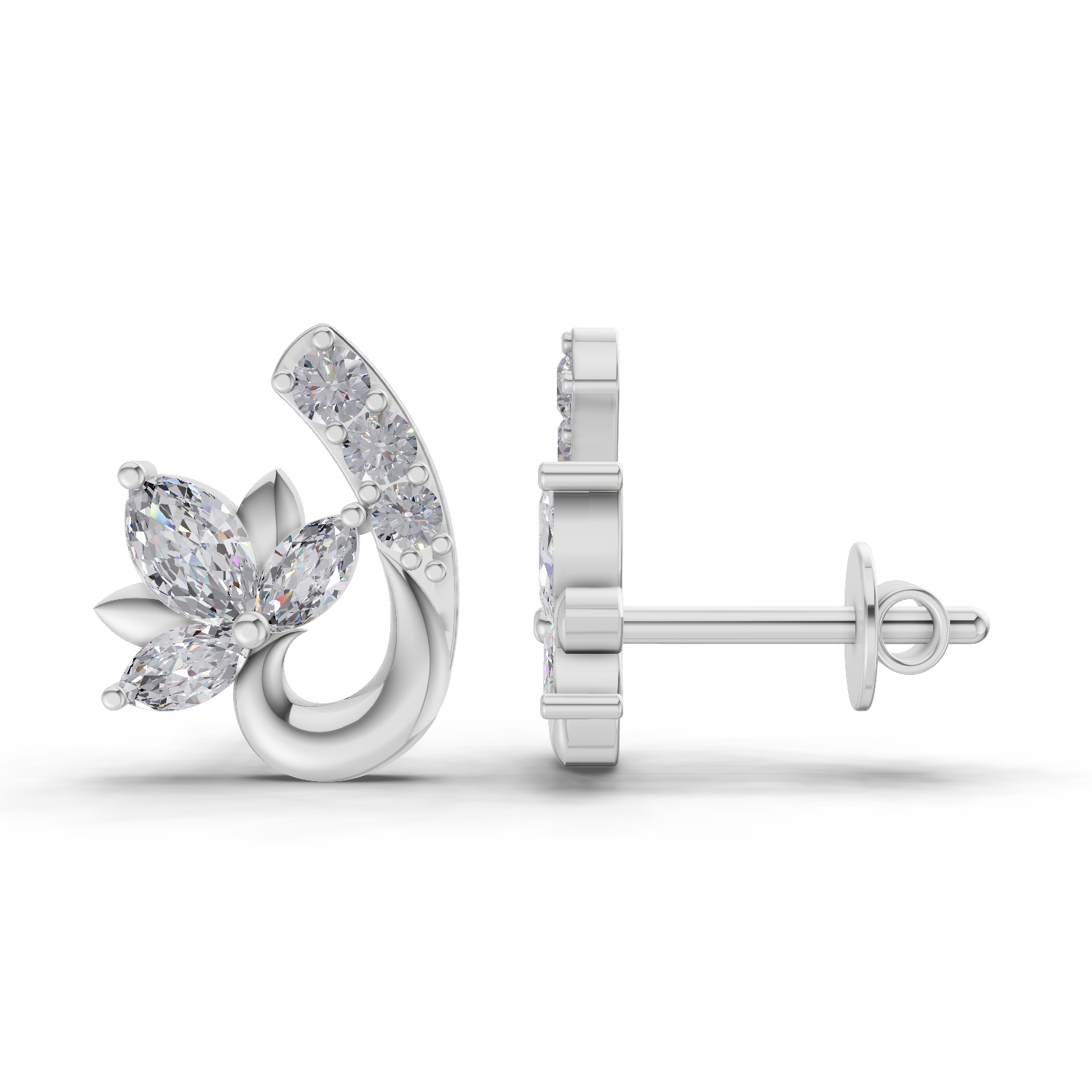 0.55 Carat Lotus Diamond Earrings 14K - White Gold