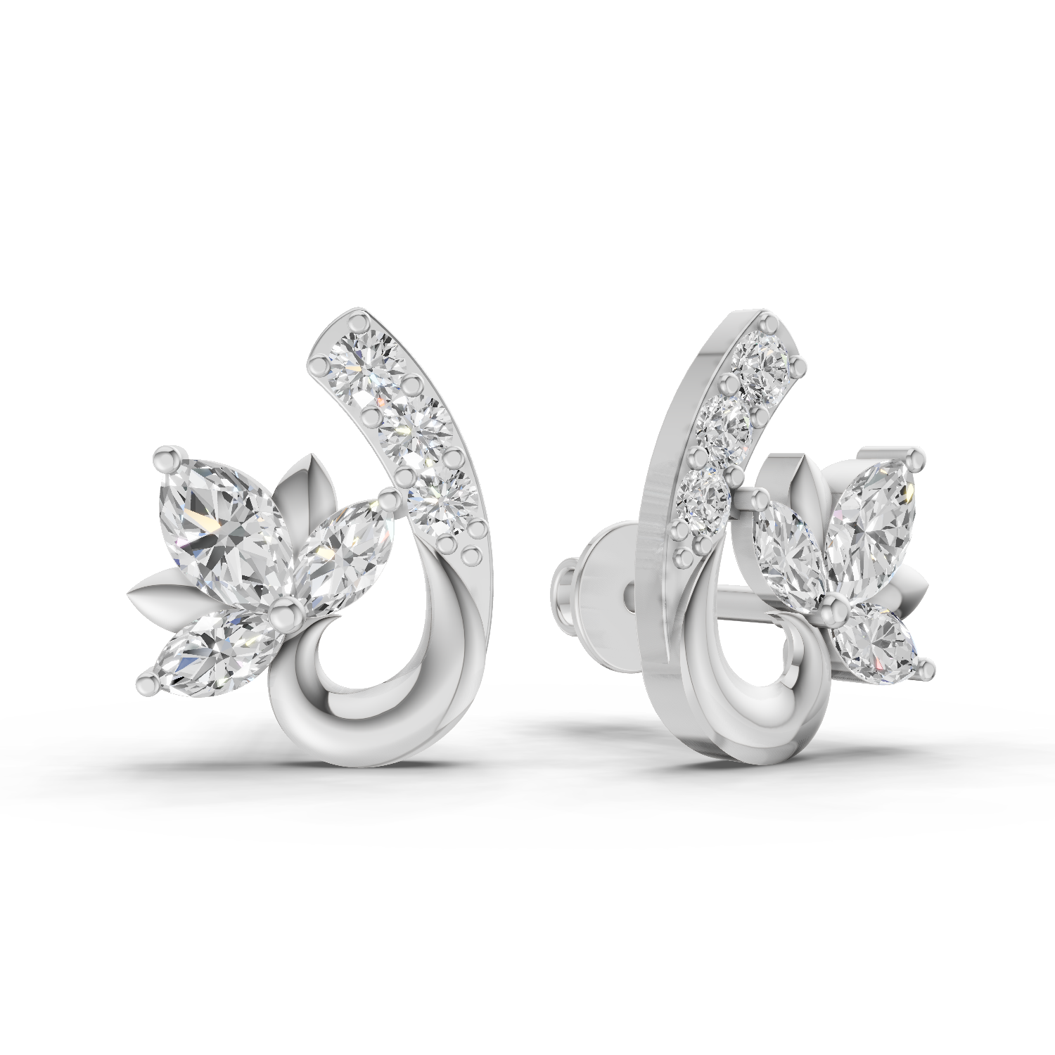 0.55 Carat Lotus Diamond Earrings 14K - White Gold