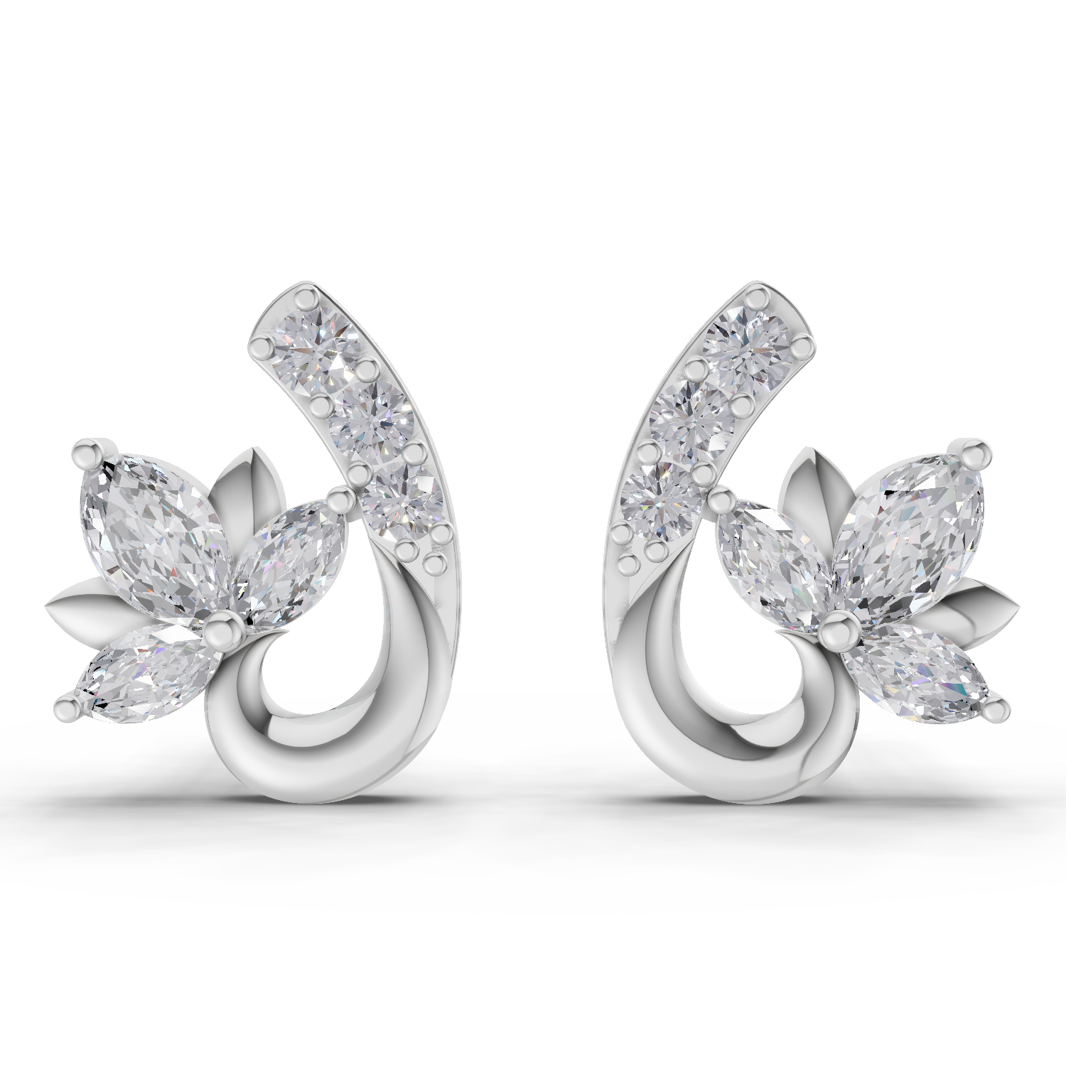 0.55 Carat Lotus Diamond Earrings 14K - White Gold