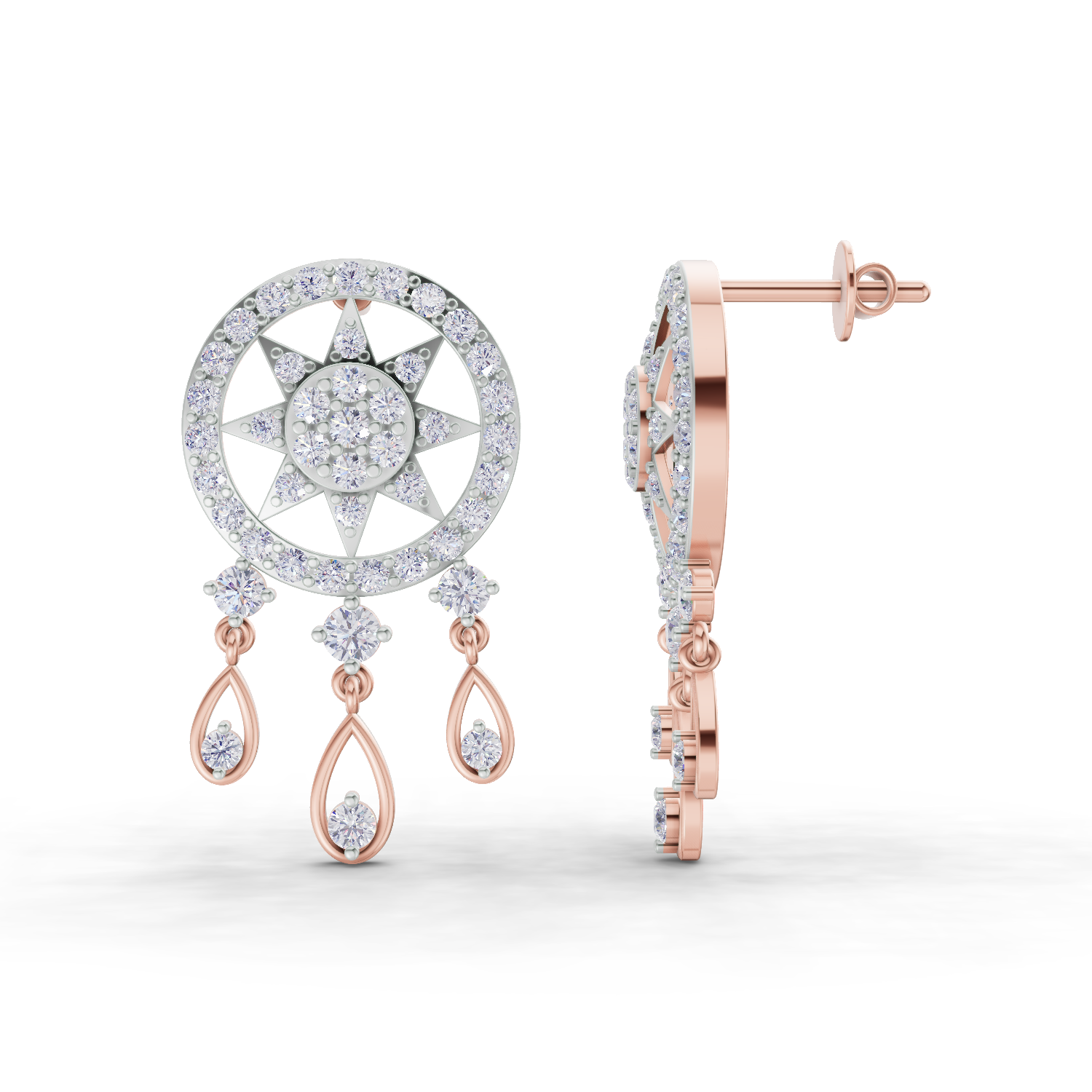1.81 Carat Dream catcher Diamond Earrings 14K - Rose Gold