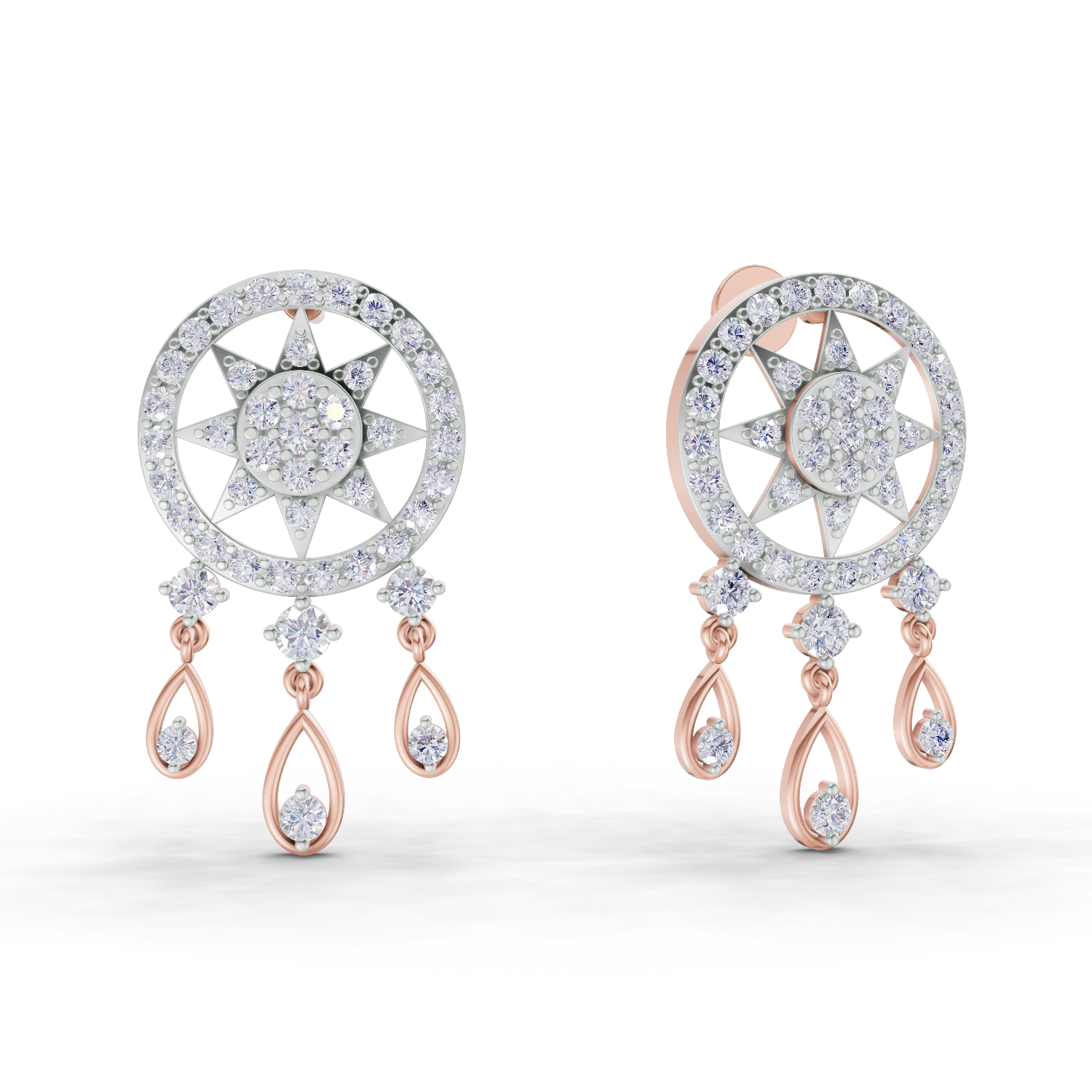 1.81 Carat Dream catcher Diamond Earrings 14K - Rose Gold
