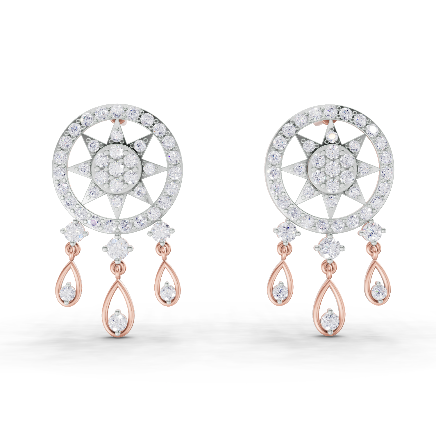 1.81 Carat Dream catcher Diamond Earrings 14K - Rose Gold