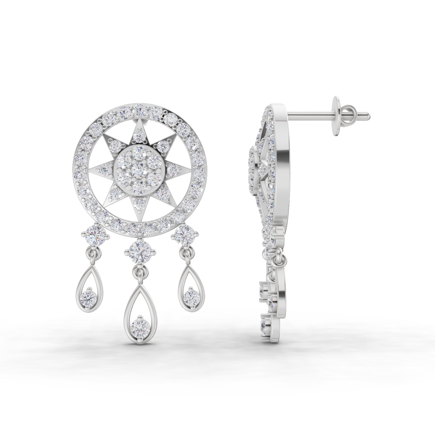 1.81 Carat Dream catcher Diamond Earrings 14K - White Gold