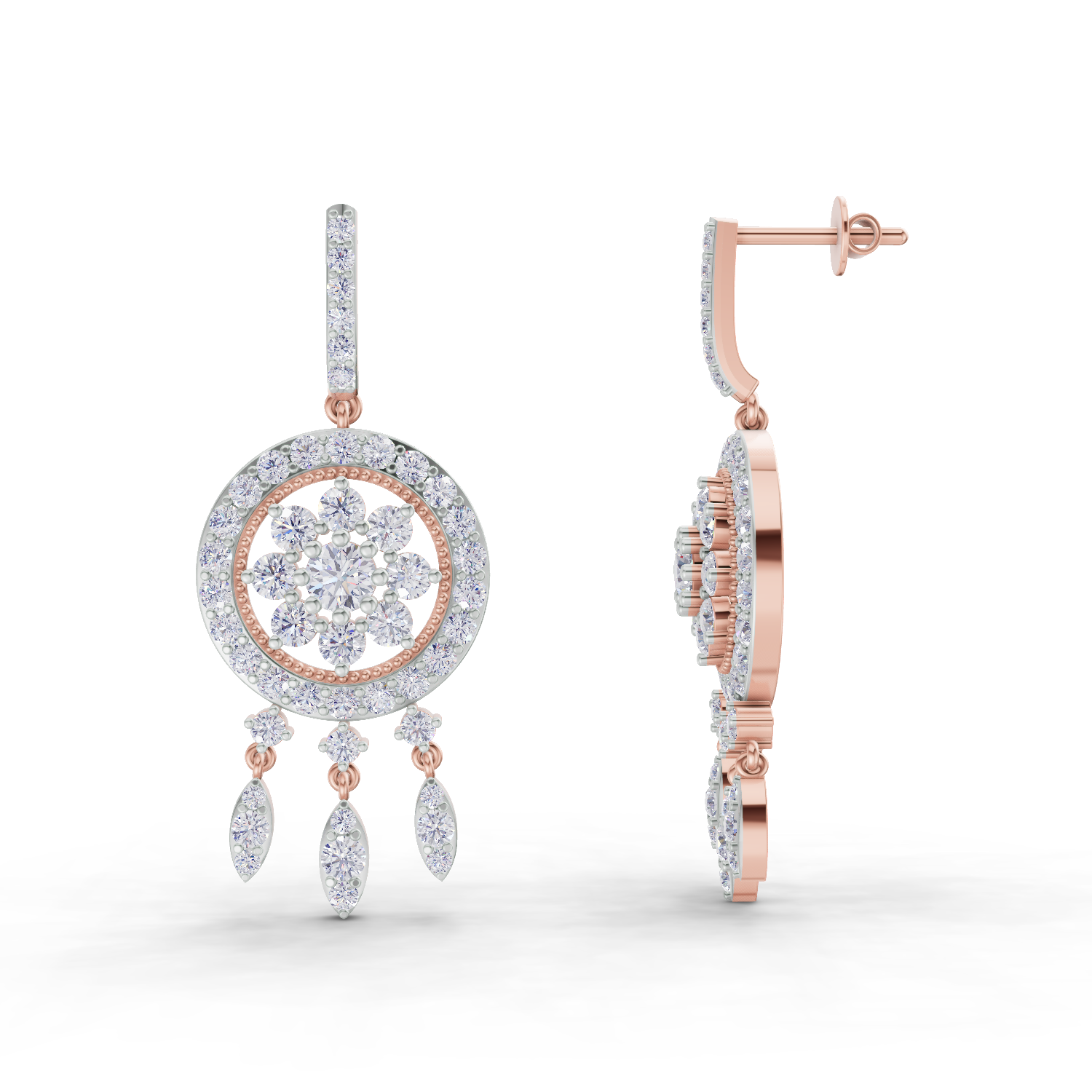 3.08 Carat Dream catcher Diamond Earrings 14K - Rose Gold